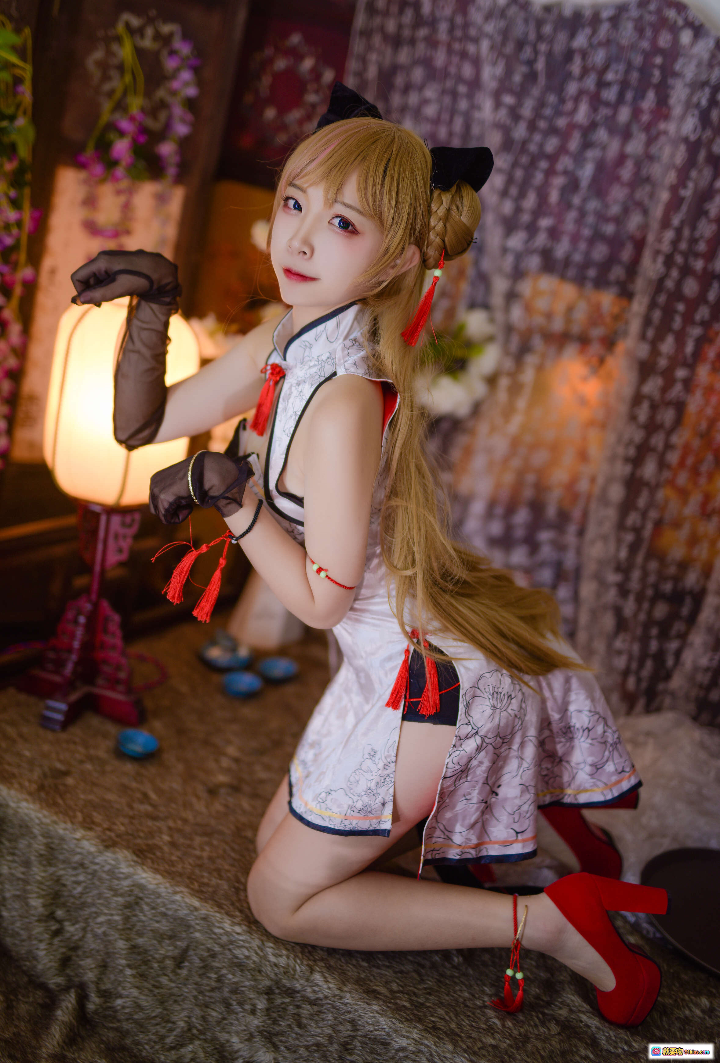 图片[7] - 二佐Nisa NO.054 少女前线MK23 Cosplay 旗袍猫耳红高跟 日式和风写真 14P高清美图 - 就要吻