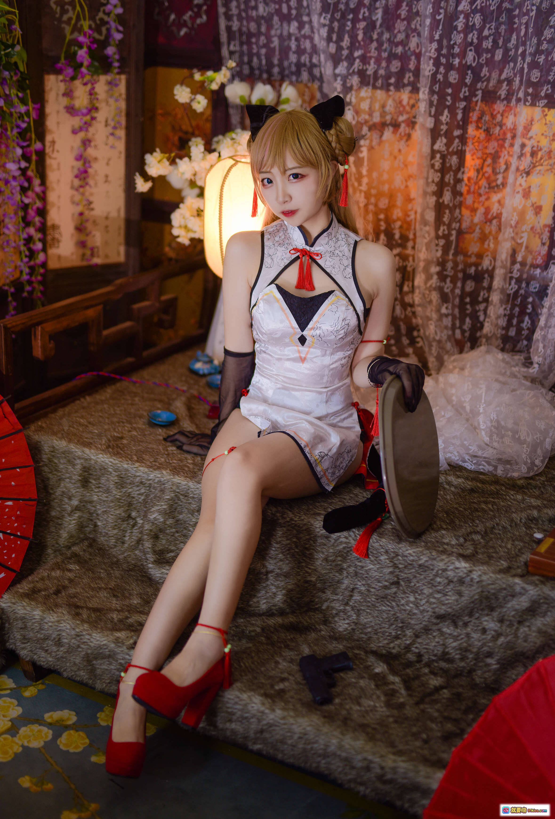 图片[1] - 二佐Nisa NO.054 少女前线MK23 Cosplay 旗袍猫耳红高跟 日式和风写真 14P高清美图 - 就要吻