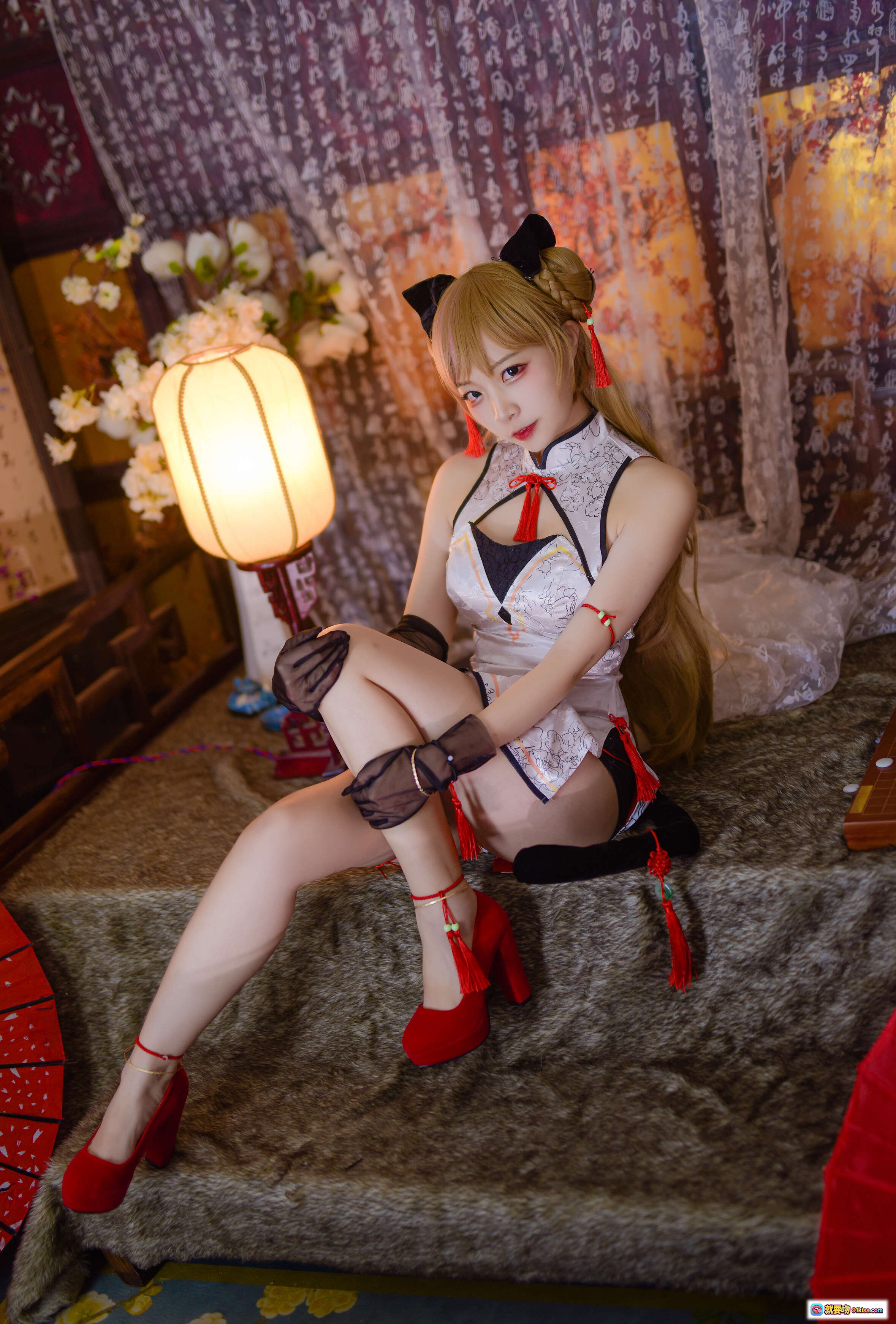 图片[2] - 二佐Nisa NO.054 少女前线MK23 Cosplay 旗袍猫耳红高跟 日式和风写真 14P高清美图 - 就要吻