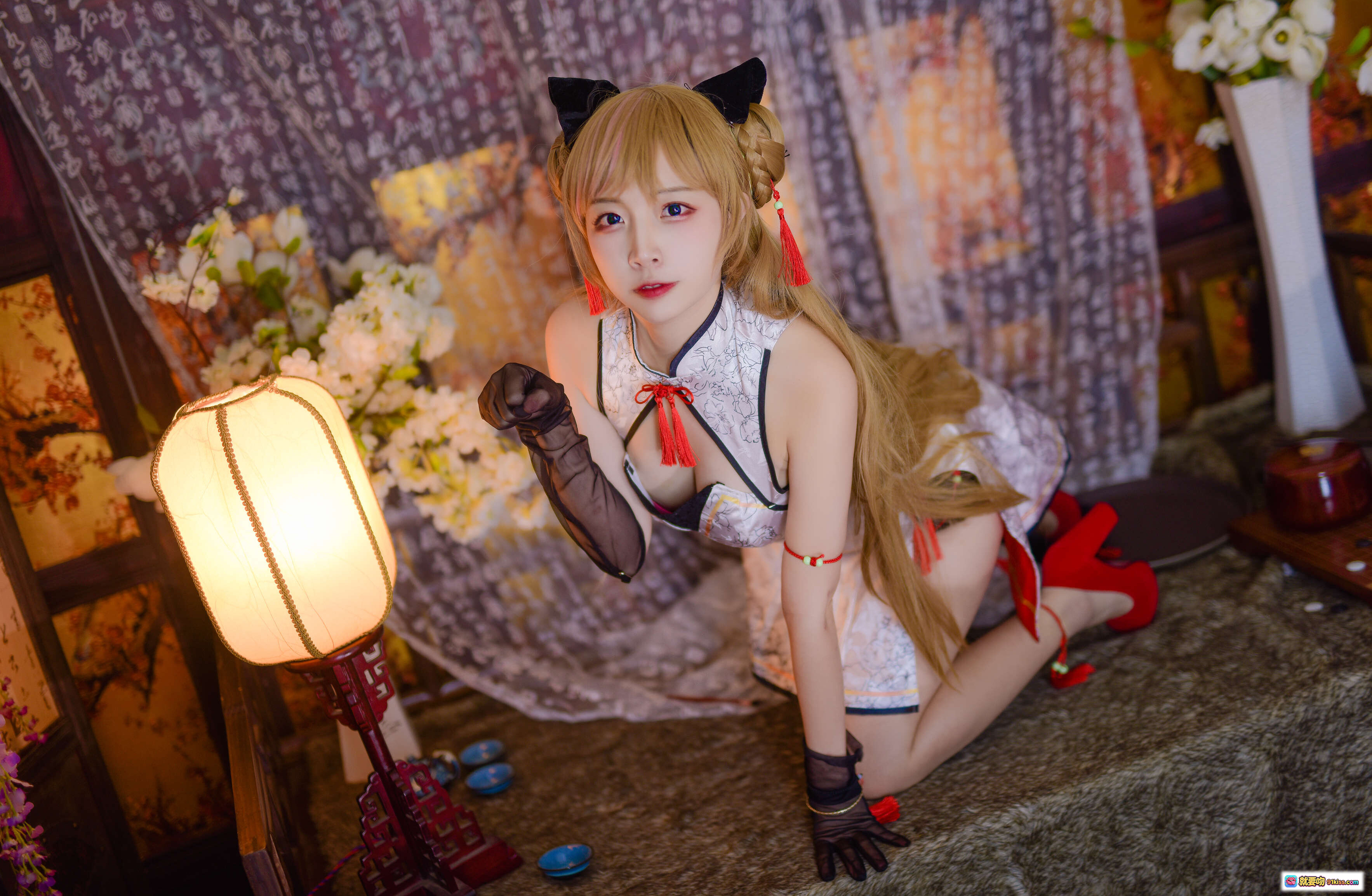 图片[6] - 二佐Nisa NO.054 少女前线MK23 Cosplay 旗袍猫耳红高跟 日式和风写真 14P高清美图 - 就要吻