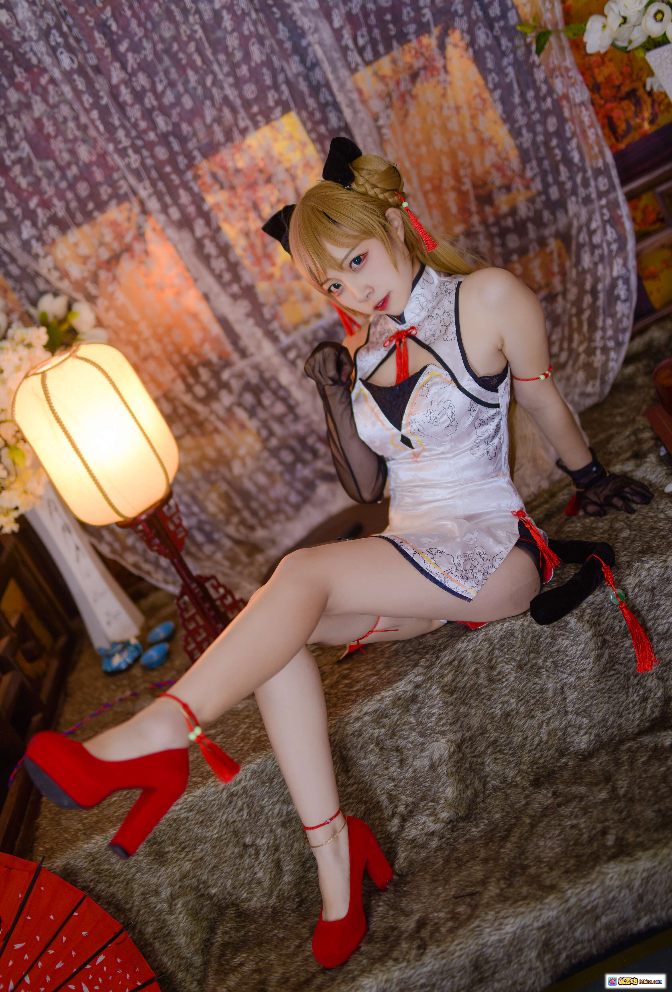 图片[3] - 二佐Nisa NO.054 少女前线MK23 Cosplay 旗袍猫耳红高跟 日式和风写真 14P高清美图 - 就要吻