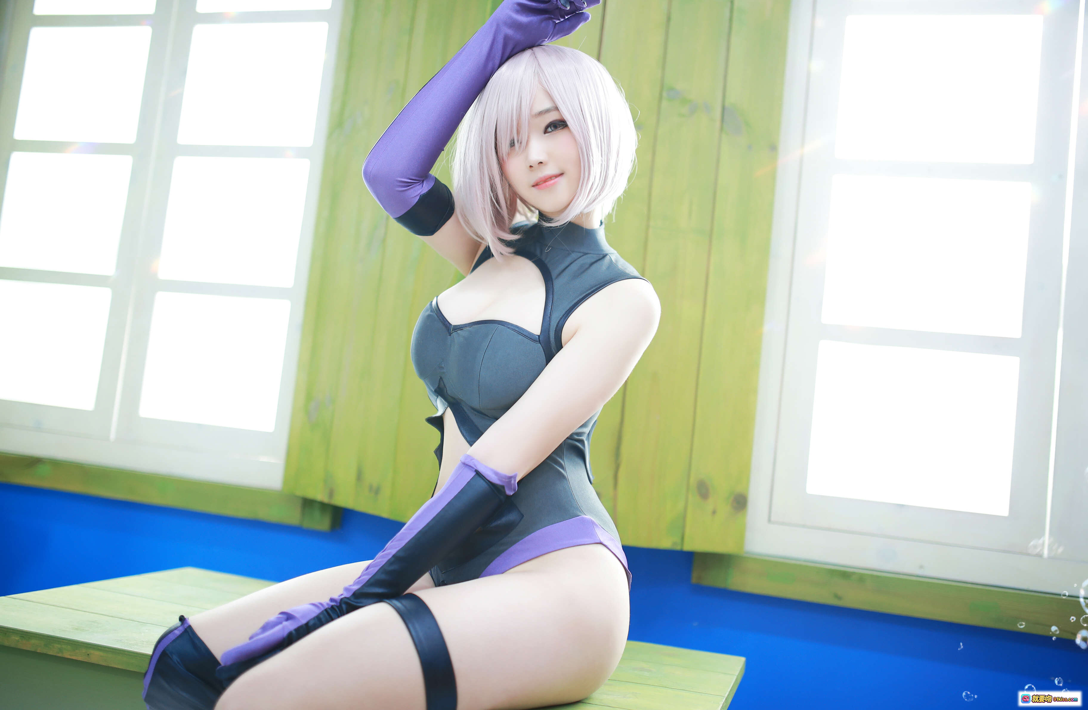 图片[7] - Bambi Cosplay Fate/Grand Order Mash Kyrielight Shielder 紫黑战衣 星空蓝光特效 二次元美少女角色扮演 - 就要吻