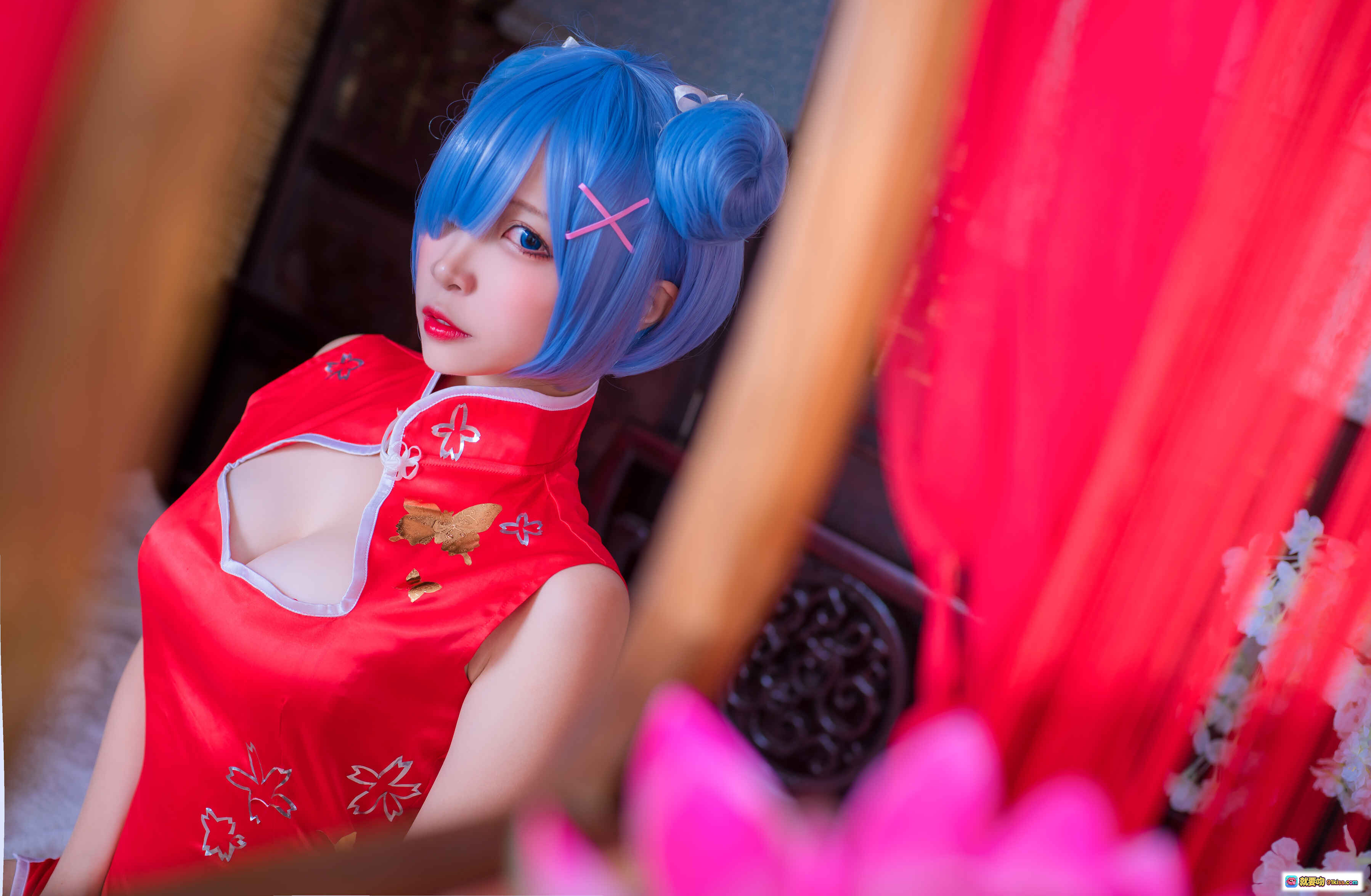 图片[5] - 二佐Nisa NO.040 蕾姆旗袍cosplay 红色改良旗袍蓝发双马尾古风写真30P高清图集 - 就要吻