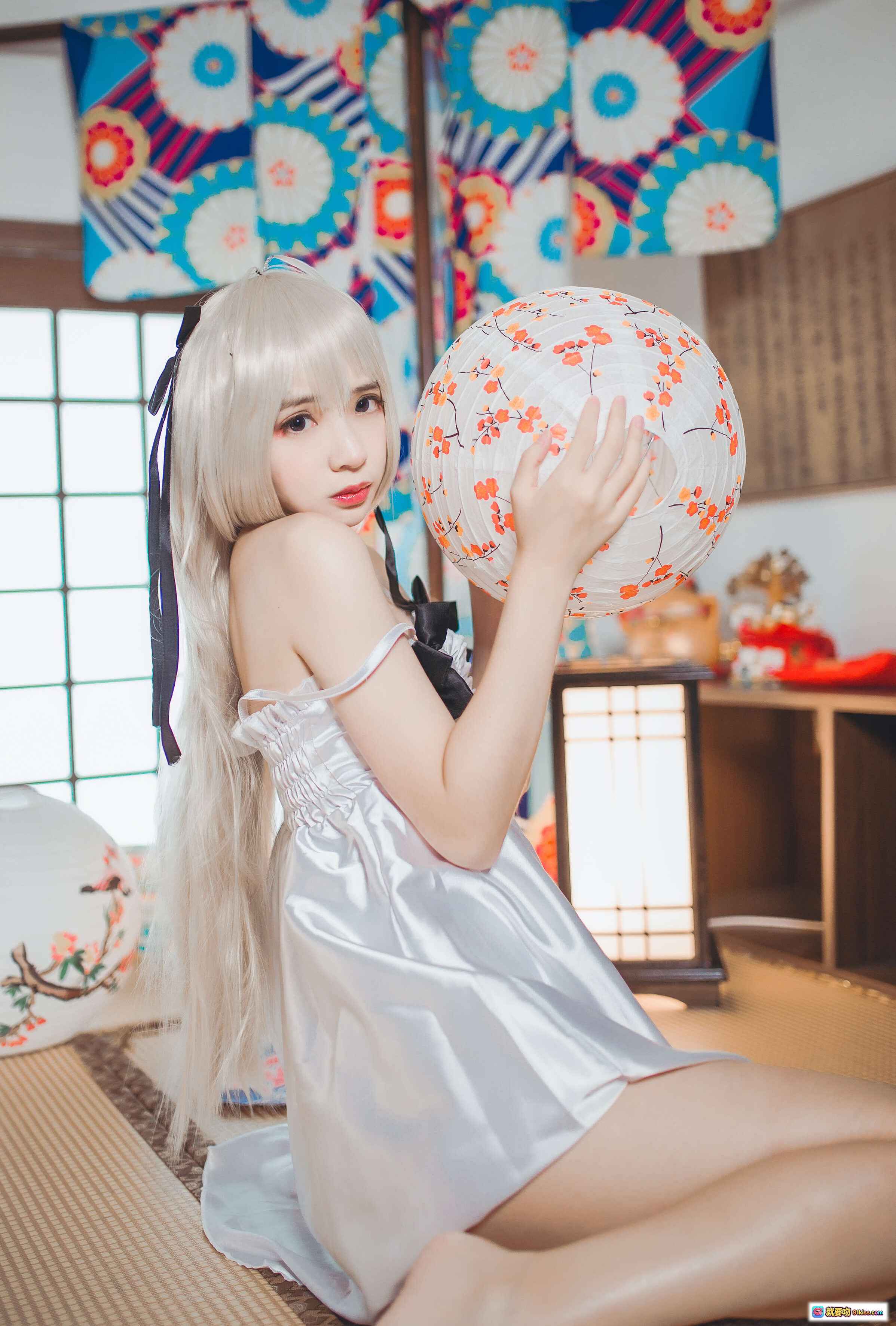 图片[3] - 疯猫ss NO.087 穹妹睡衣写真 日式和风茶席美少女Cosplay 白发黑丝清纯诱惑 50P高清图集 - 就要吻