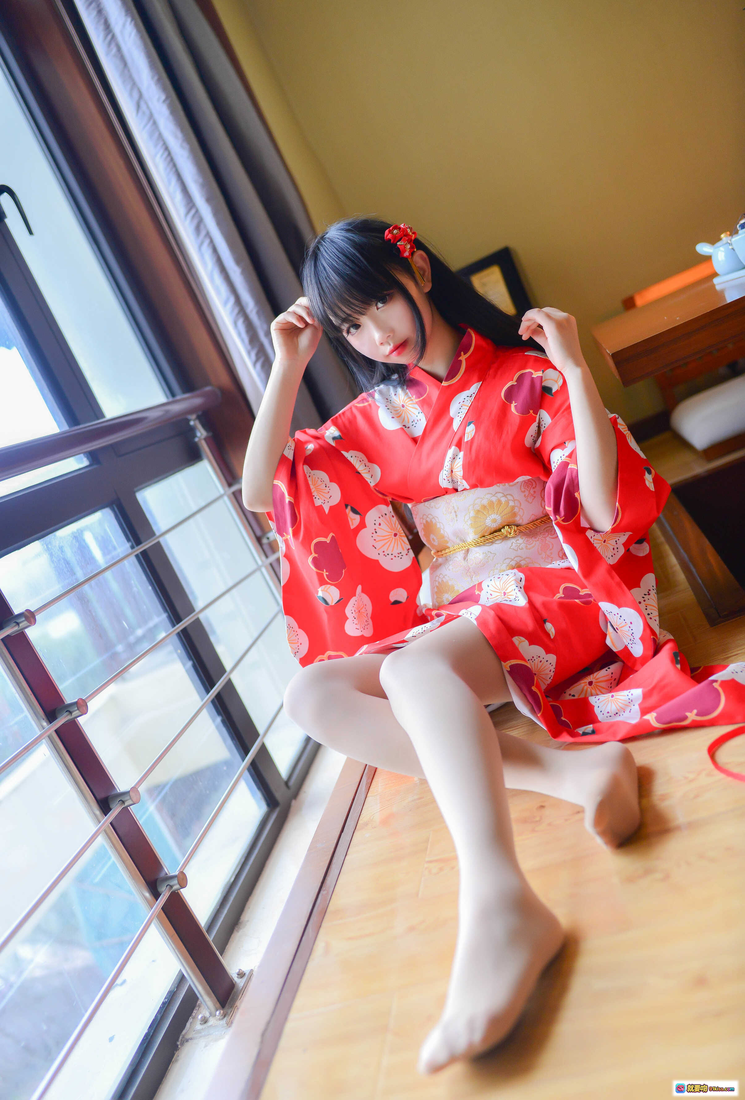 图片[5] - 雪琪SAMA NO.026 红色浴衣美腿写真 14P高清图集 日式和风少女私房照 - 就要吻