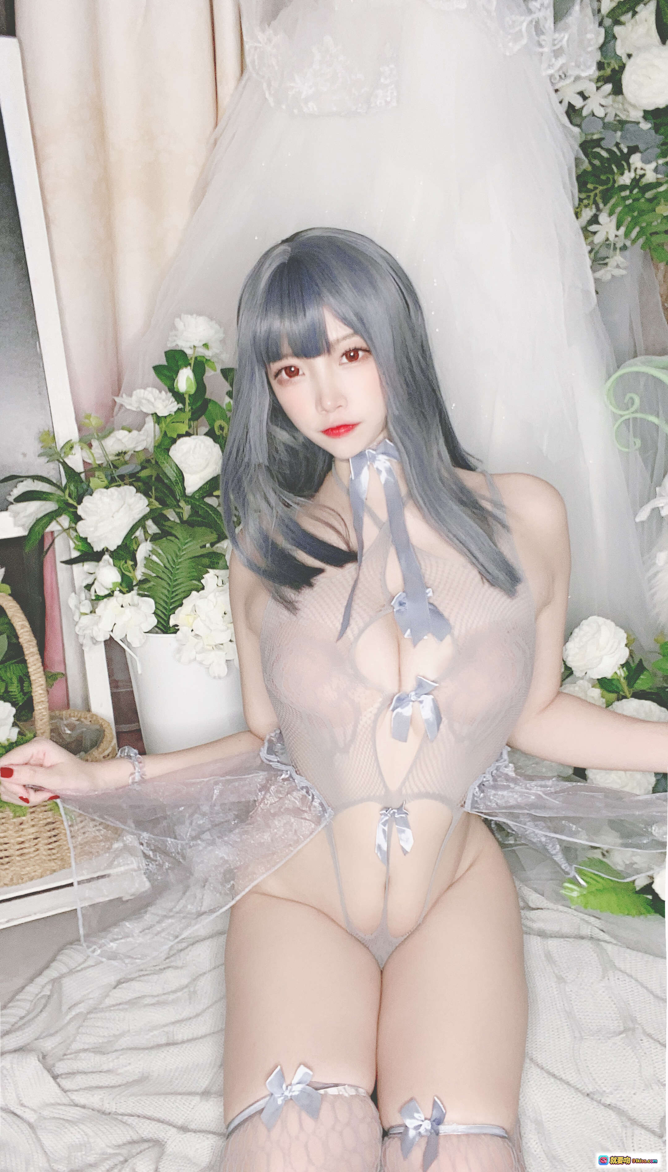 图片[2] - 二佐Nisa NO.082 私房自拍 蓝色网状比基尼 透明蕾丝蝴蝶结 美腿丝袜 甜美性感写真 38P高清图集 - 就要吻