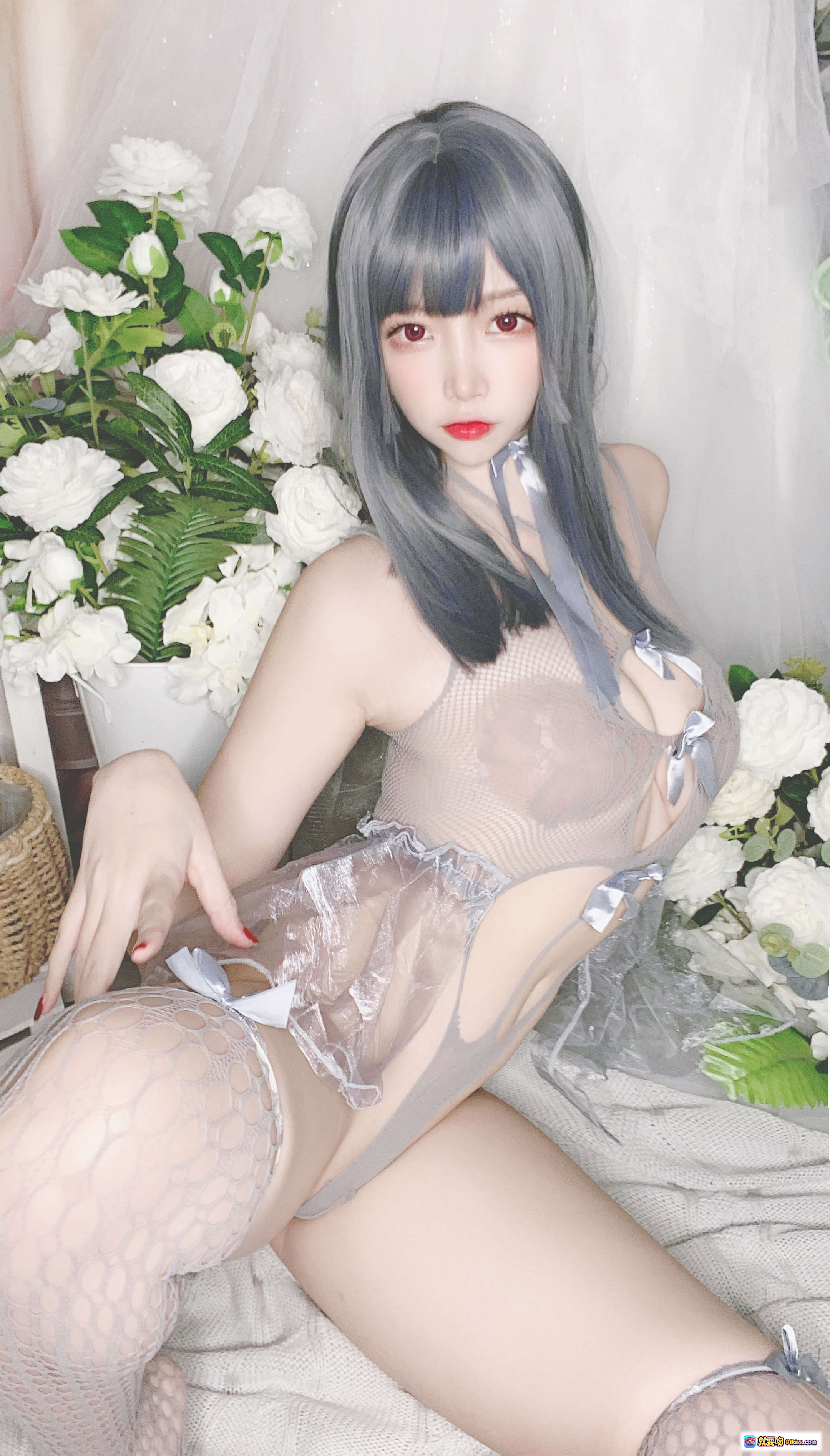 图片[4] - 二佐Nisa NO.082 私房自拍 蓝色网状比基尼 透明蕾丝蝴蝶结 美腿丝袜 甜美性感写真 38P高清图集 - 就要吻