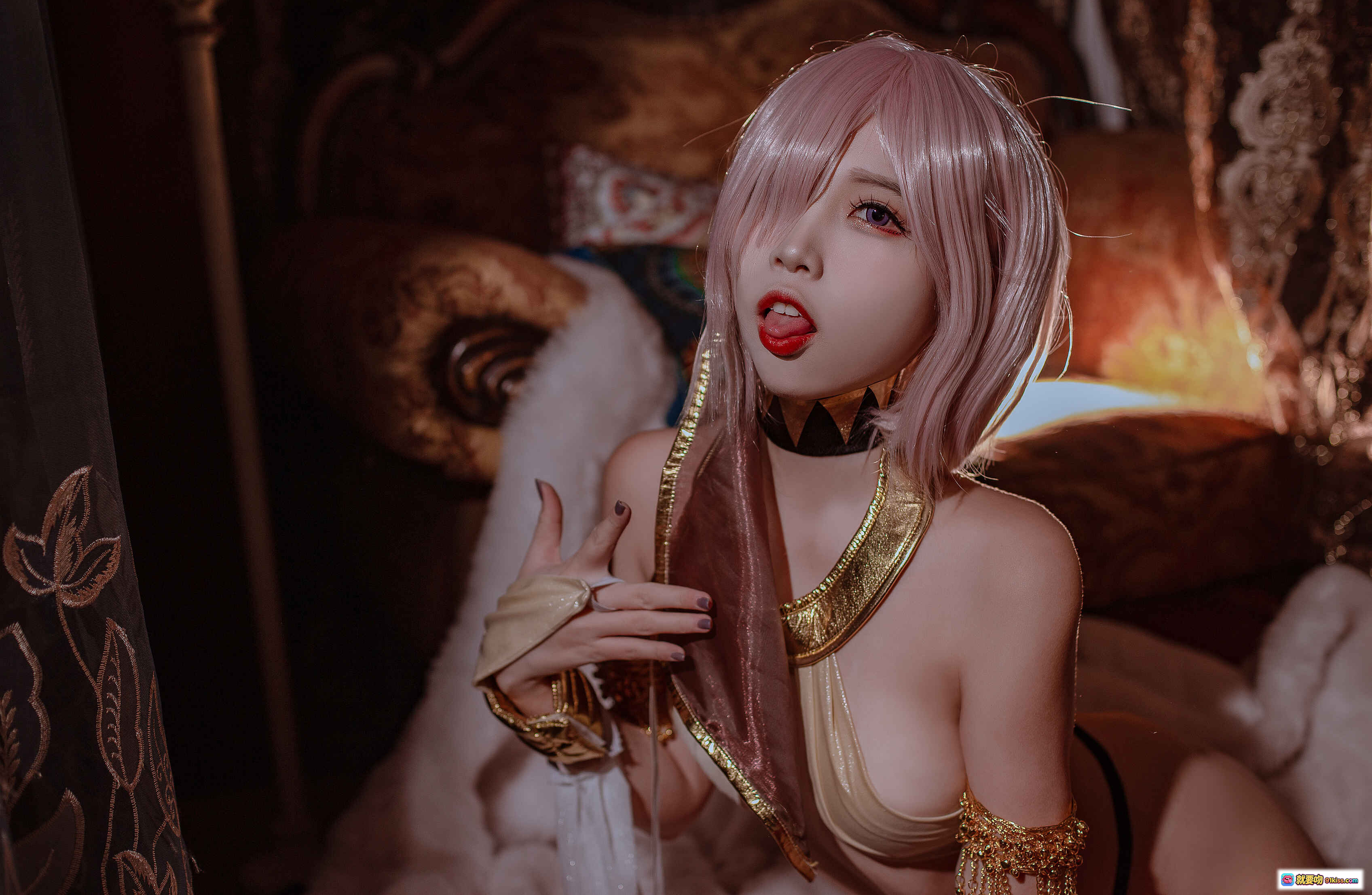图片[8] - 二佐Nisa NO.101 Fate玛修舞娘Cosplay写真｜粉色长发金饰性感造型｜华丽宫廷风私房摄影39P - 就要吻