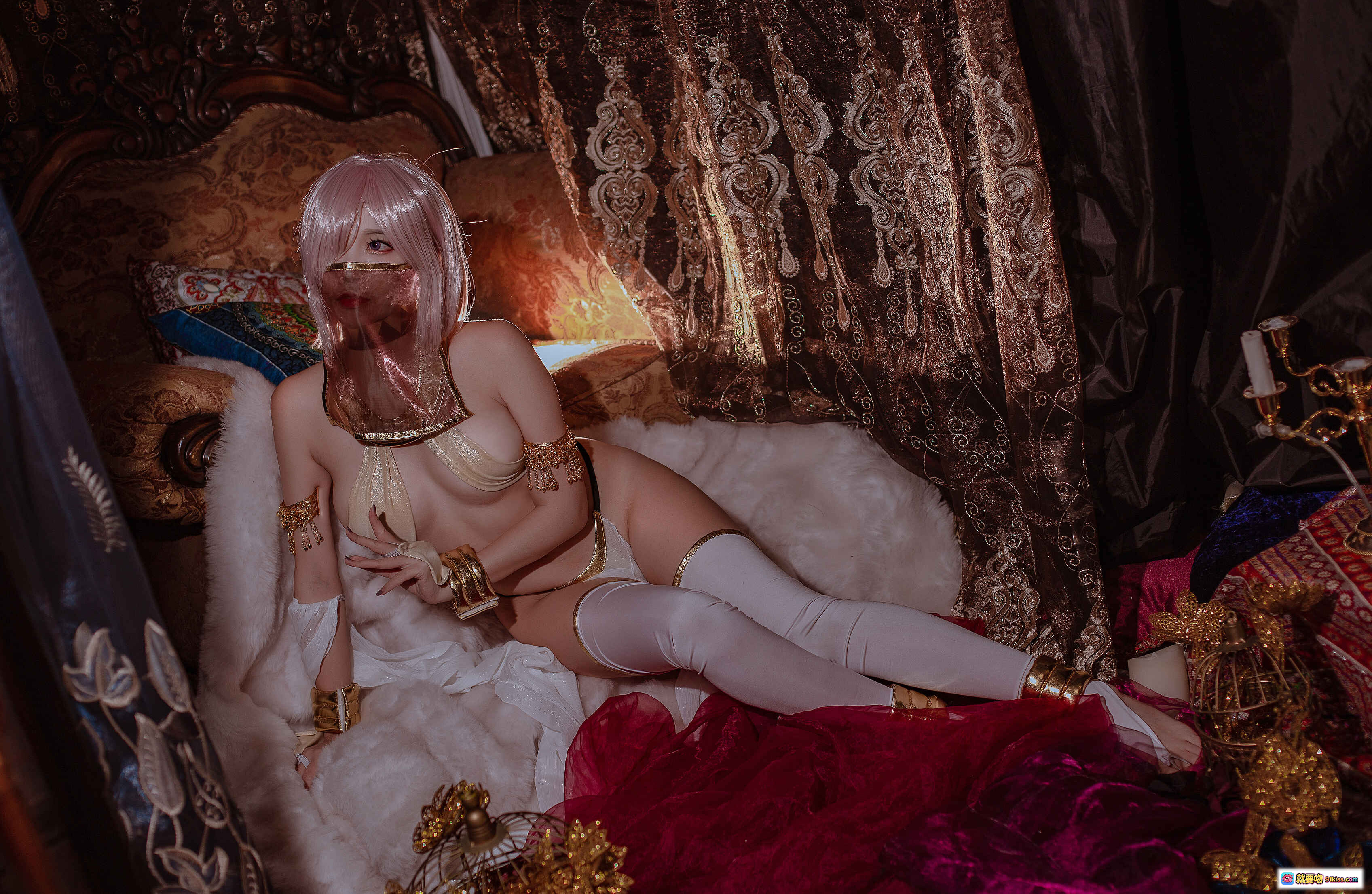 图片[6] - 二佐Nisa NO.101 Fate玛修舞娘Cosplay写真｜粉色长发金饰性感造型｜华丽宫廷风私房摄影39P - 就要吻