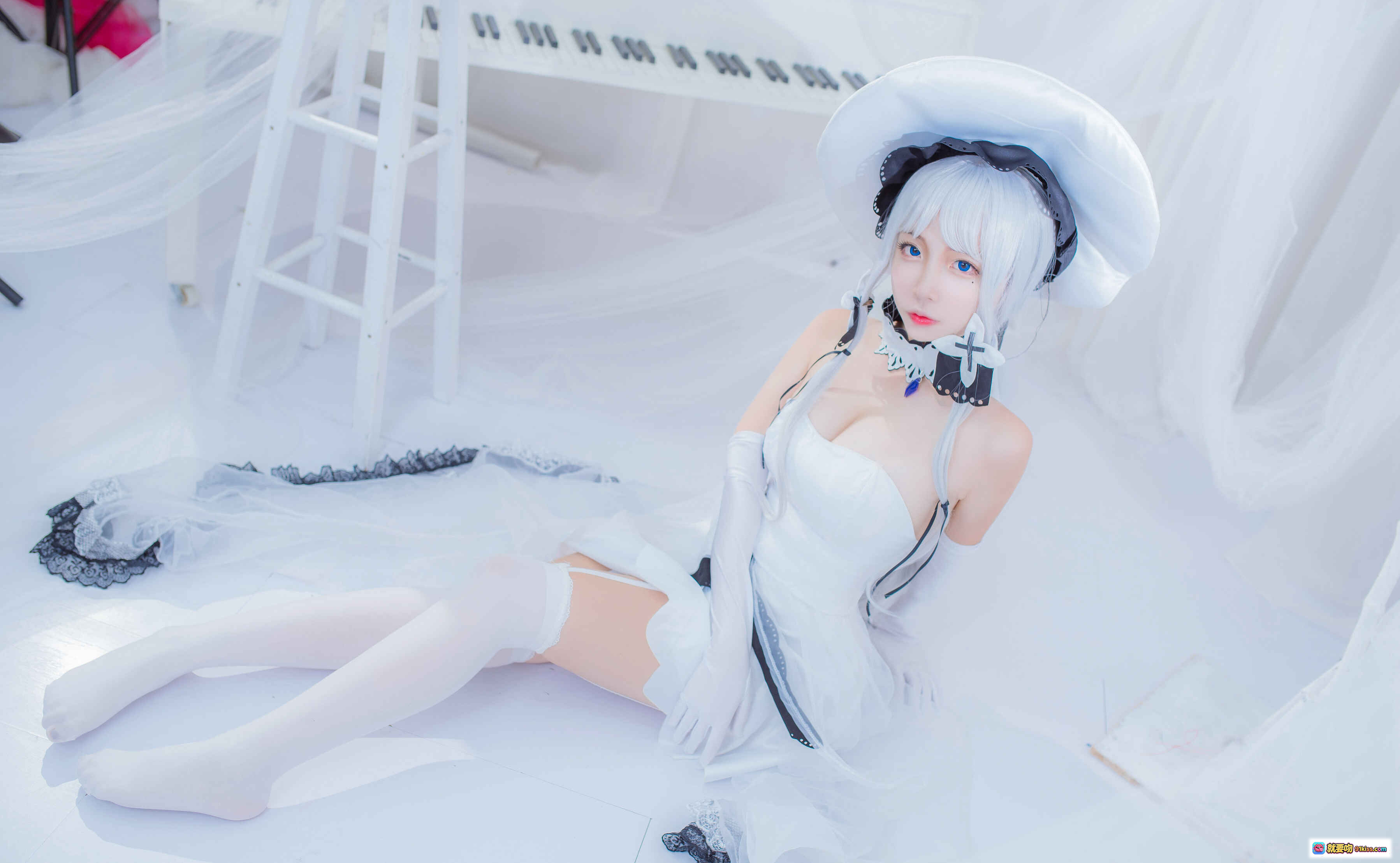 图片[2] - 二佐Nisa NO.066 碧蓝航线光辉COS写真 白色丝袜美腿 优雅女仆装 36P高清图集 - 就要吻