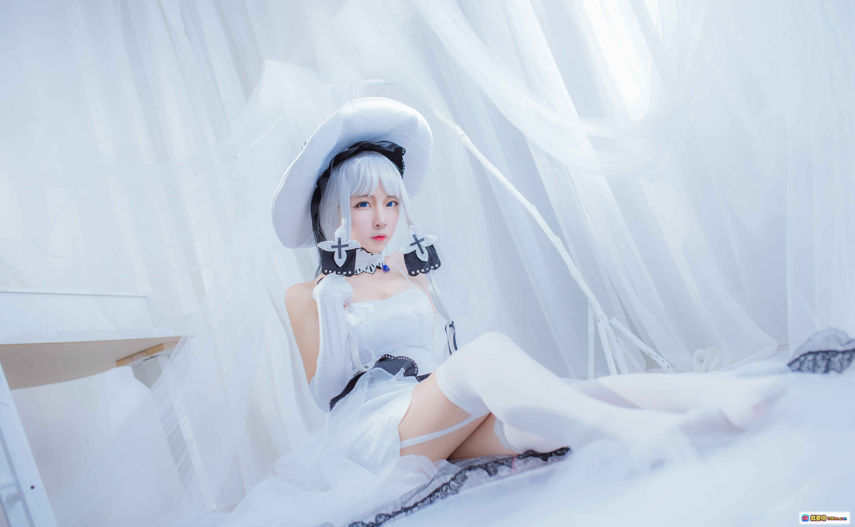 图片[9] - 二佐Nisa NO.066 碧蓝航线光辉COS写真 白色丝袜美腿 优雅女仆装 36P高清图集 - 就要吻