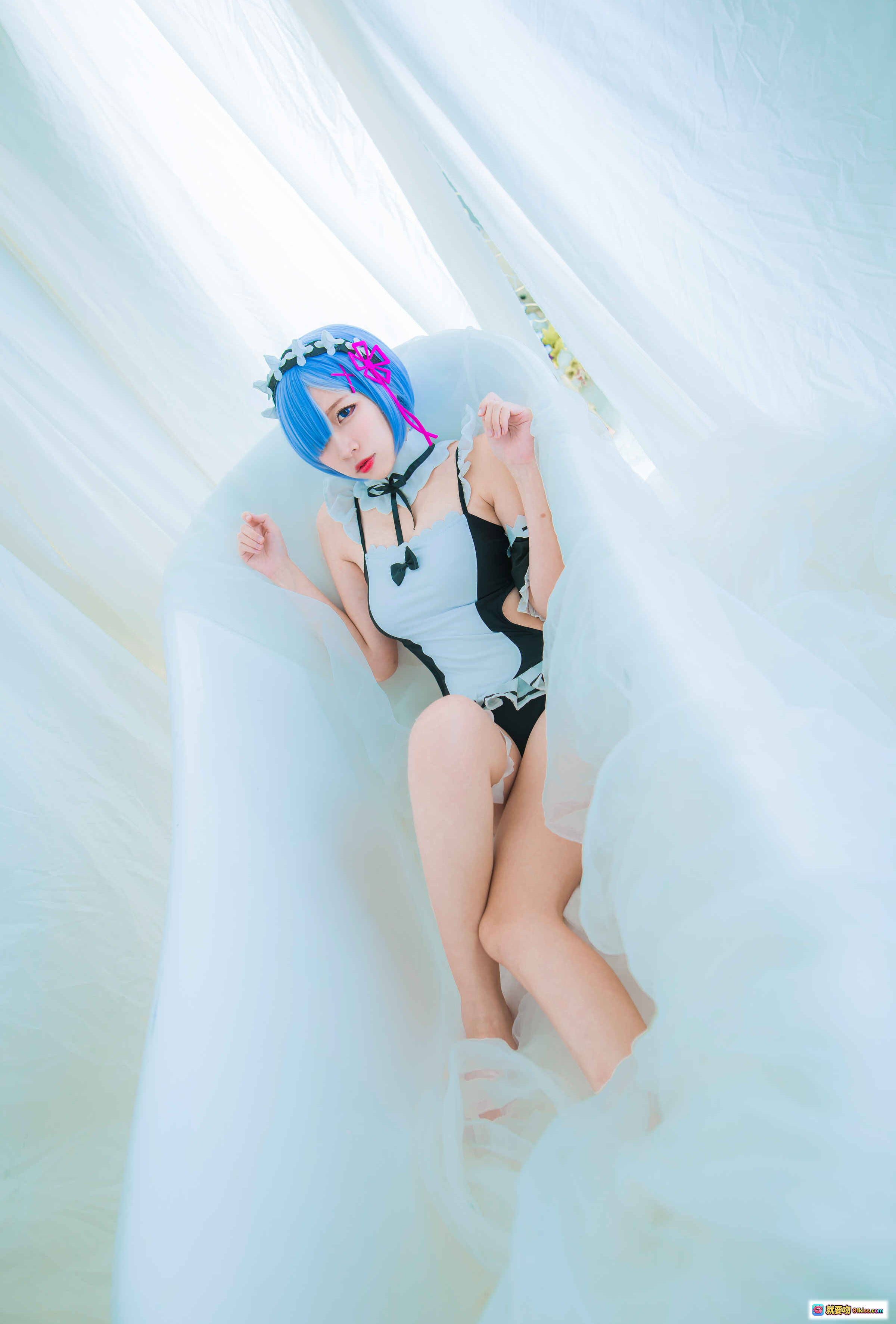 图片[5] - 二佐Nisa NO.044 蕾姆泳装cos写真 32P高清美图 白黑蕾丝女仆风 甜美蓝发少女 唯美床拍私房照 - 就要吻