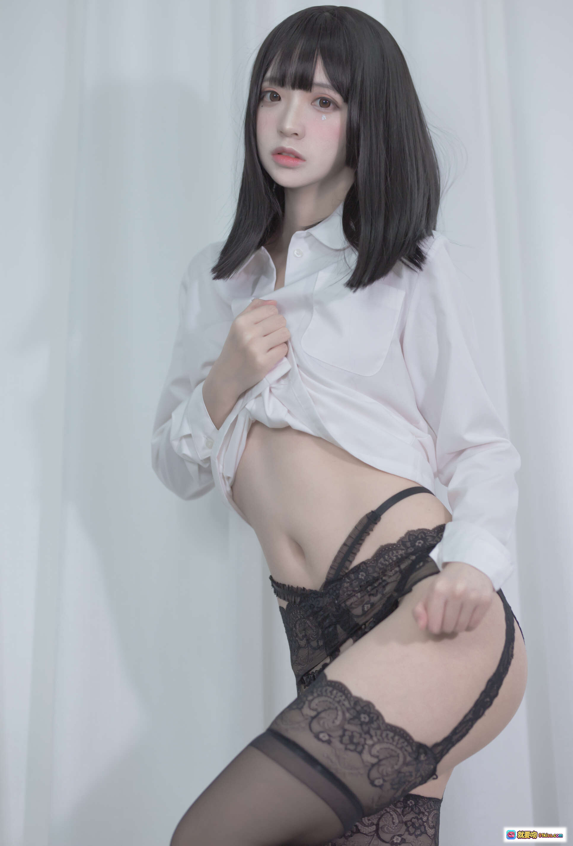 图片[7] - 疯猫ss NO.069 白衬衣黑丝蕾丝边美腿写真 14P高清图集 - 就要吻