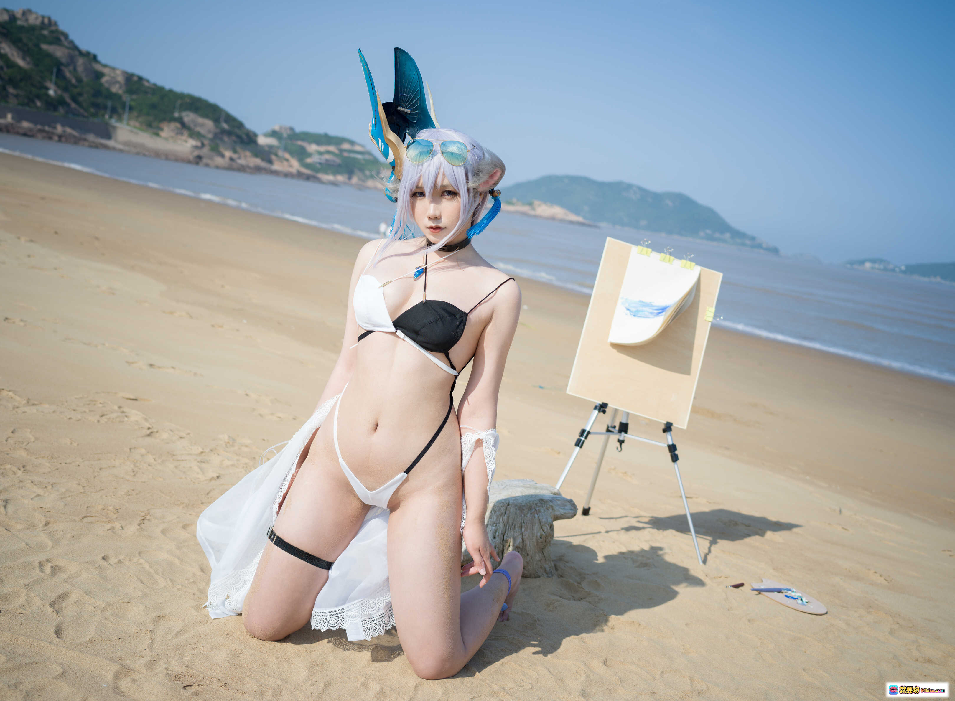 图片[6] - 麻花酱NO.010土佐海滩写真｜银发猫耳比基尼Cosplay｜山海背景清新自然风｜30P高清图集 - 就要吻