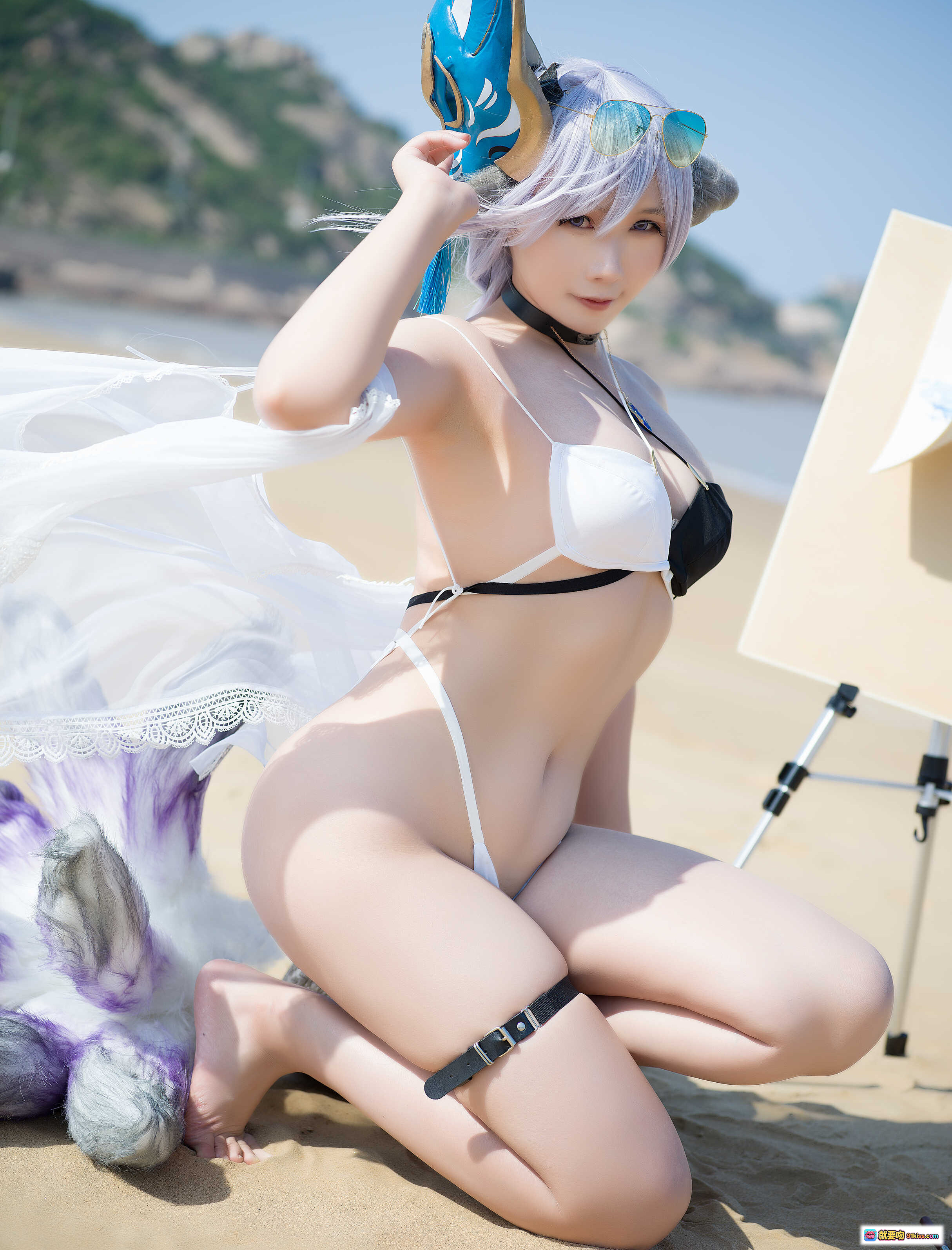 图片[7] - 麻花酱NO.010土佐海滩写真｜银发猫耳比基尼Cosplay｜山海背景清新自然风｜30P高清图集 - 就要吻