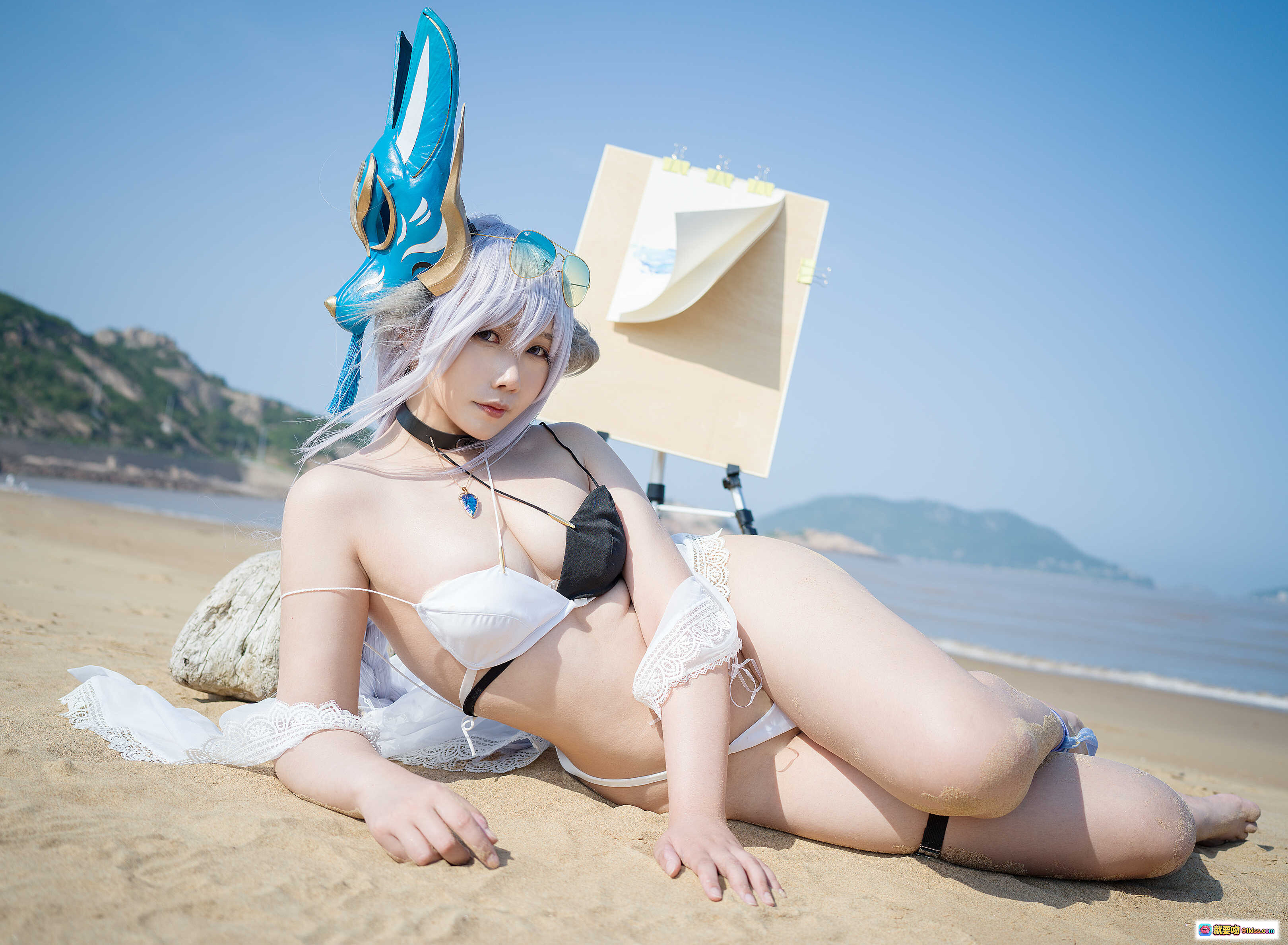 图片[3] - 麻花酱NO.010土佐海滩写真｜银发猫耳比基尼Cosplay｜山海背景清新自然风｜30P高清图集 - 就要吻