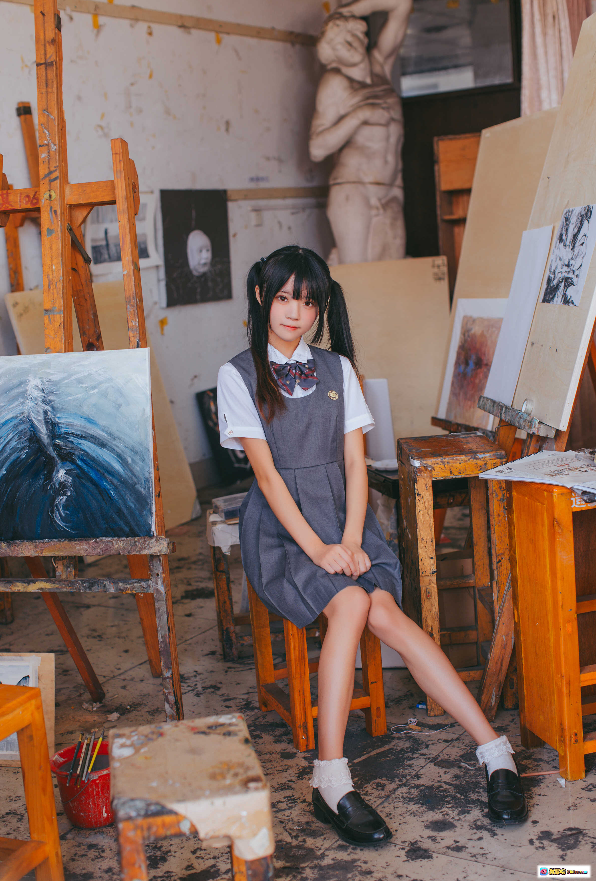 图片[8] - 桜桃喵画室少女写真 | 日系校服双马尾 | 艺术绘画场景 | 清新甜美风格 | 17P高清图集 - 就要吻