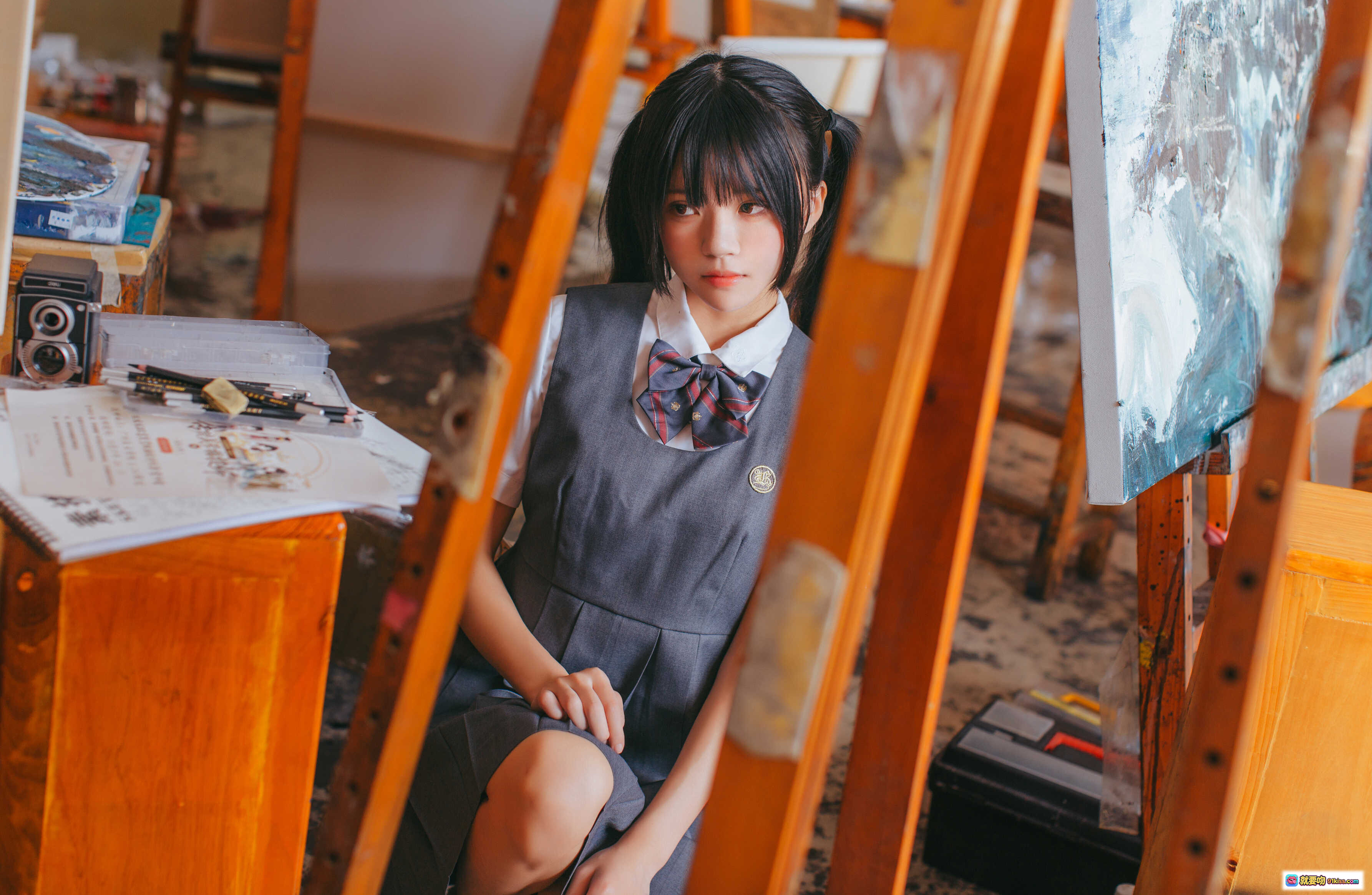 图片[6] - 桜桃喵画室少女写真 | 日系校服双马尾 | 艺术绘画场景 | 清新甜美风格 | 17P高清图集 - 就要吻