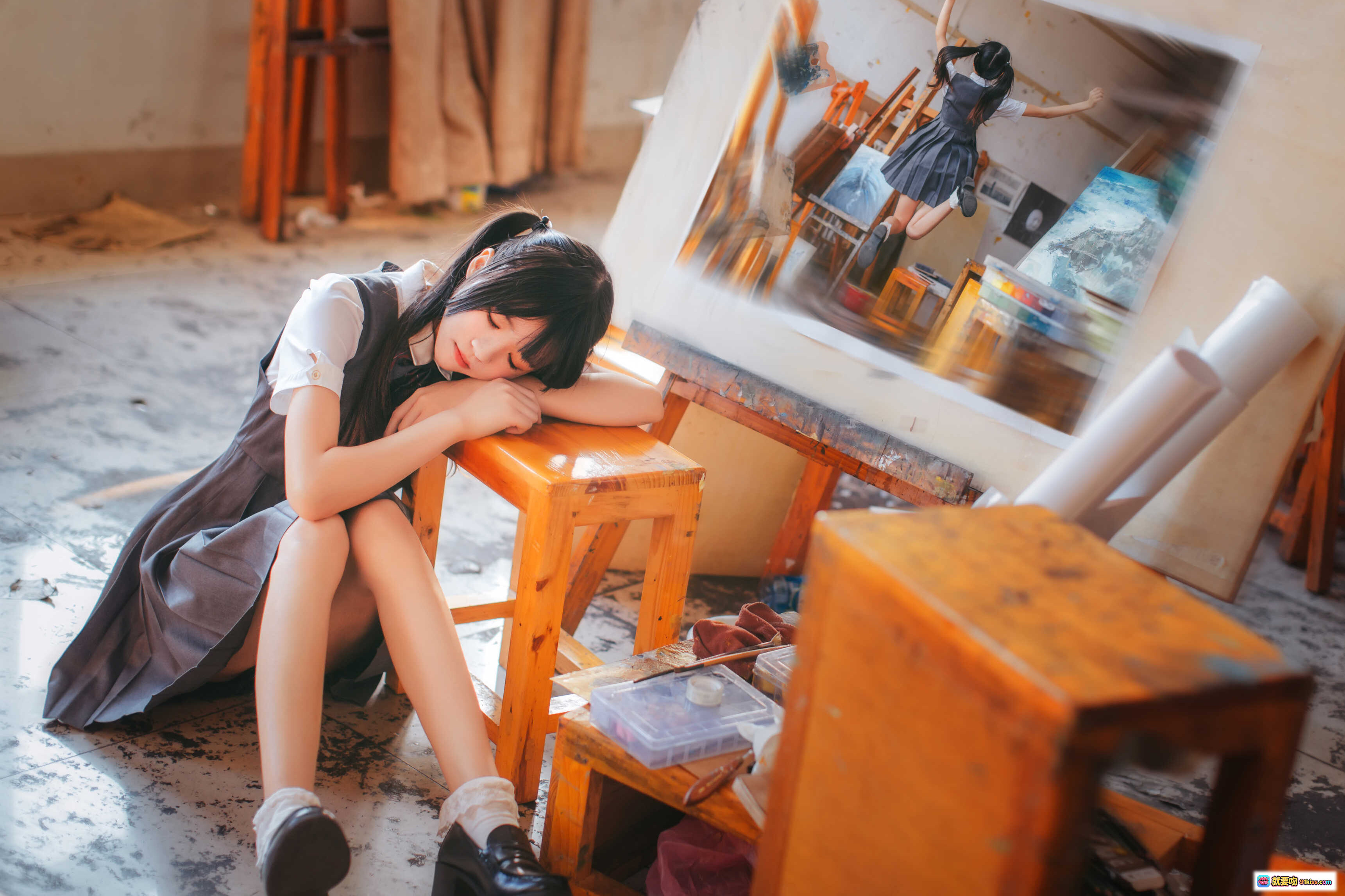图片[5] - 桜桃喵画室少女写真 | 日系校服双马尾 | 艺术绘画场景 | 清新甜美风格 | 17P高清图集 - 就要吻