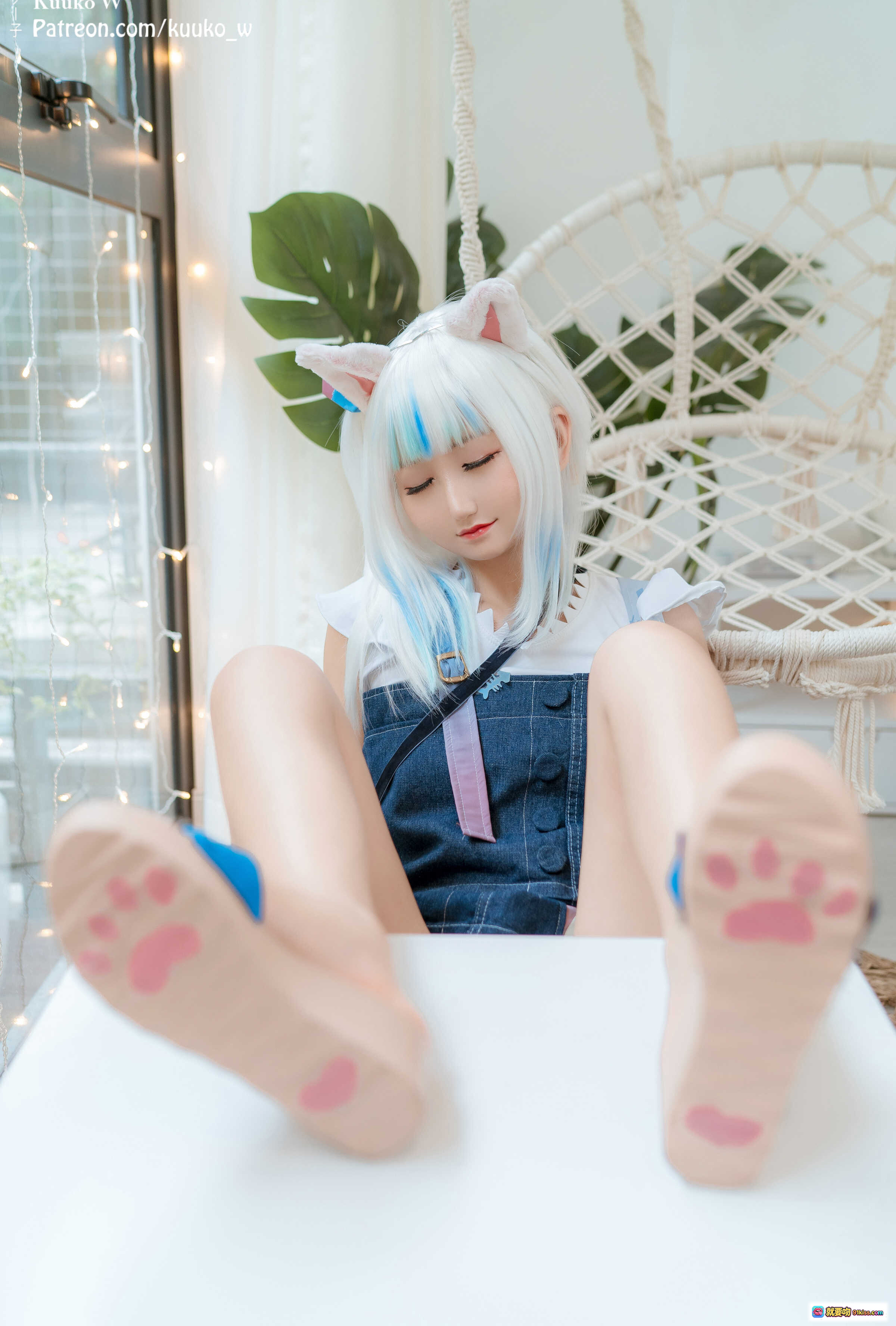 图片[3] - 越南妹KuukoW NO.057 Cosplay Freeset Gura 猫耳蓝发少女床上写真 甜美可爱居家风 - 就要吻