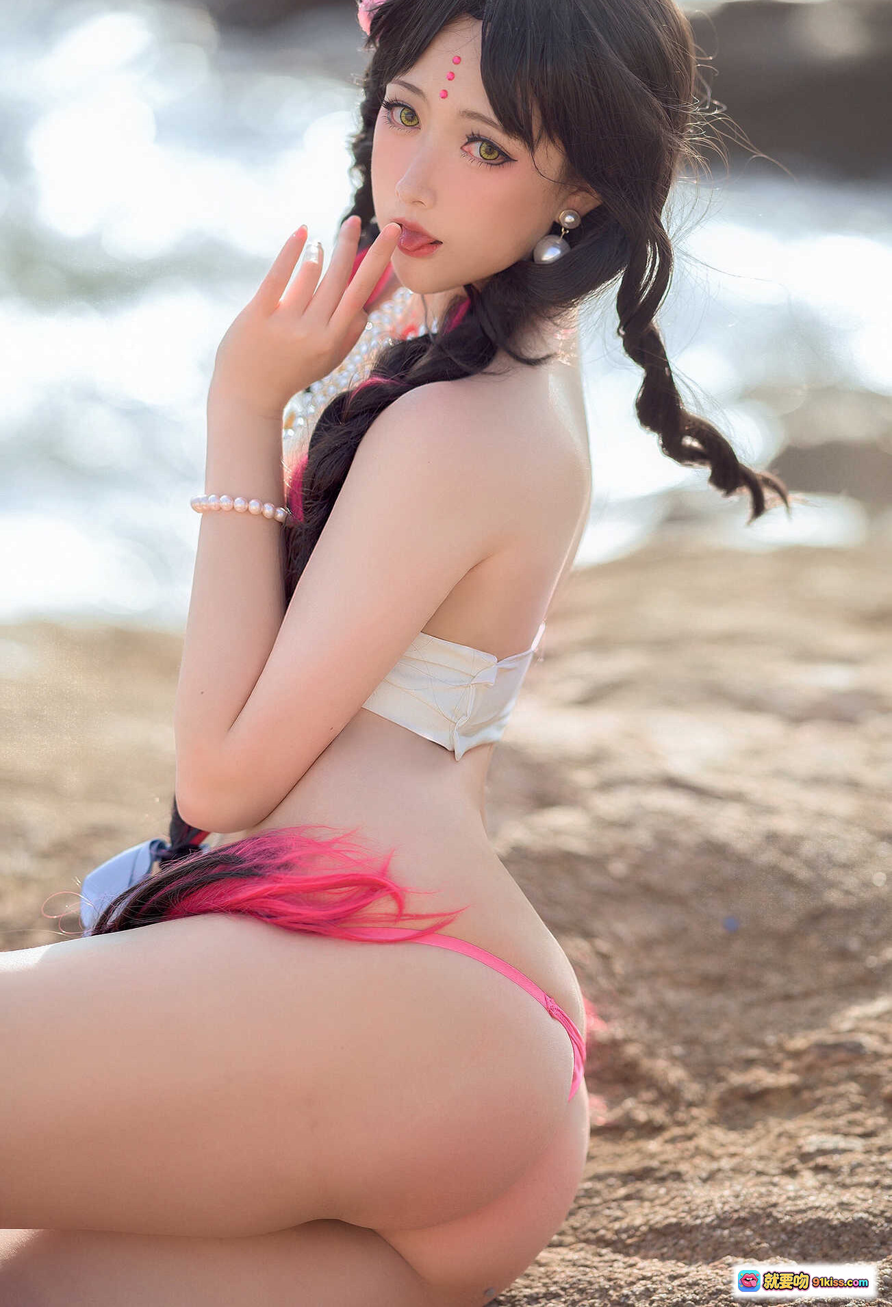 图片[5] - 念念_D NO.006 杀生院Cosplay海边岩石写真 24P高清美图 黑长直双马尾比基尼性感摆拍 - 就要吻
