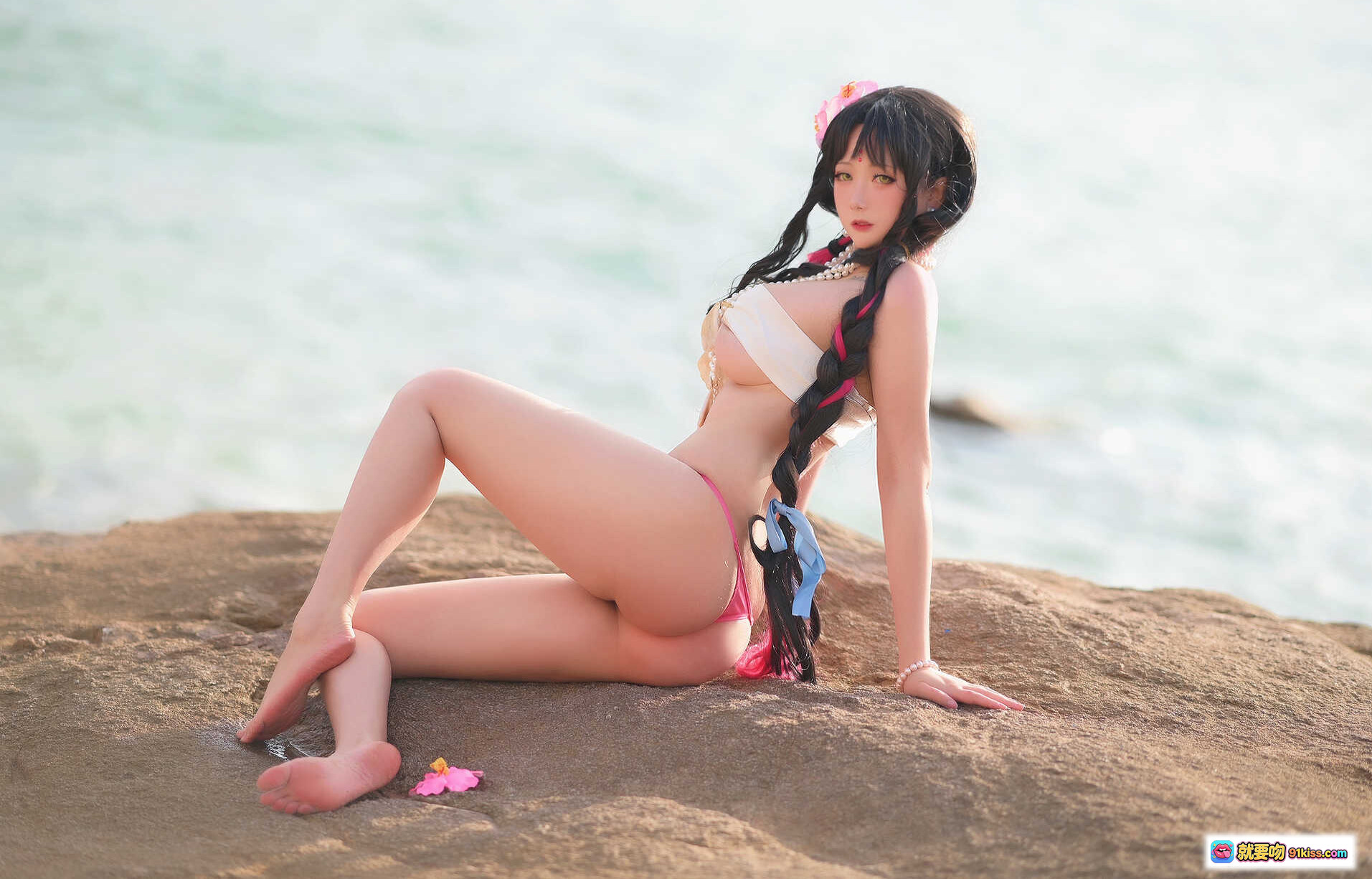 念念_D NO.006 杀生院Cosplay海边岩石写真 24P高清美图 黑长直双马尾比基尼性感摆拍 - 就要吻