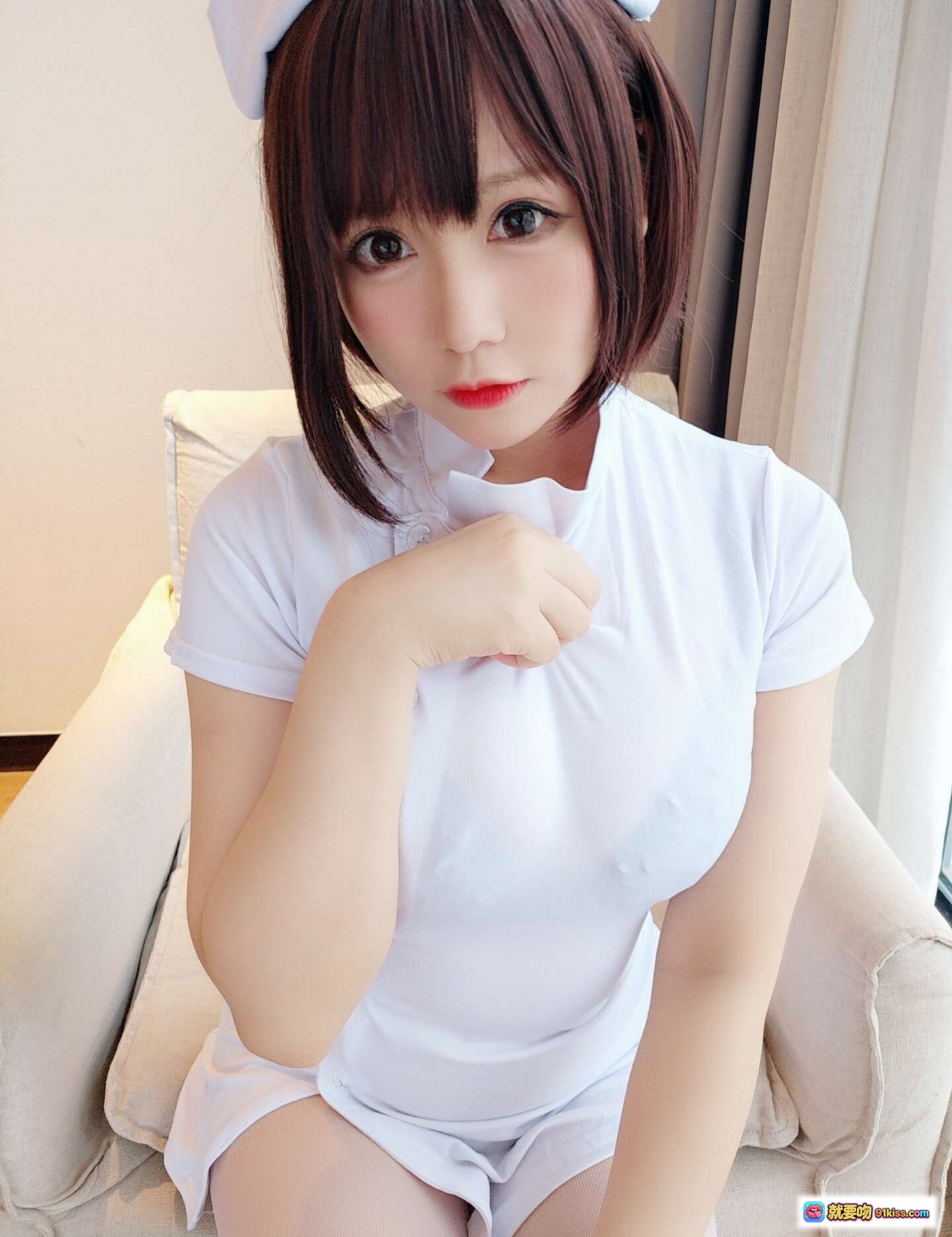 图片[10] - Nyako喵子NO.022护士装自拍写真 甜美短发白丝制服少女室内坐姿高清图集 - 就要吻