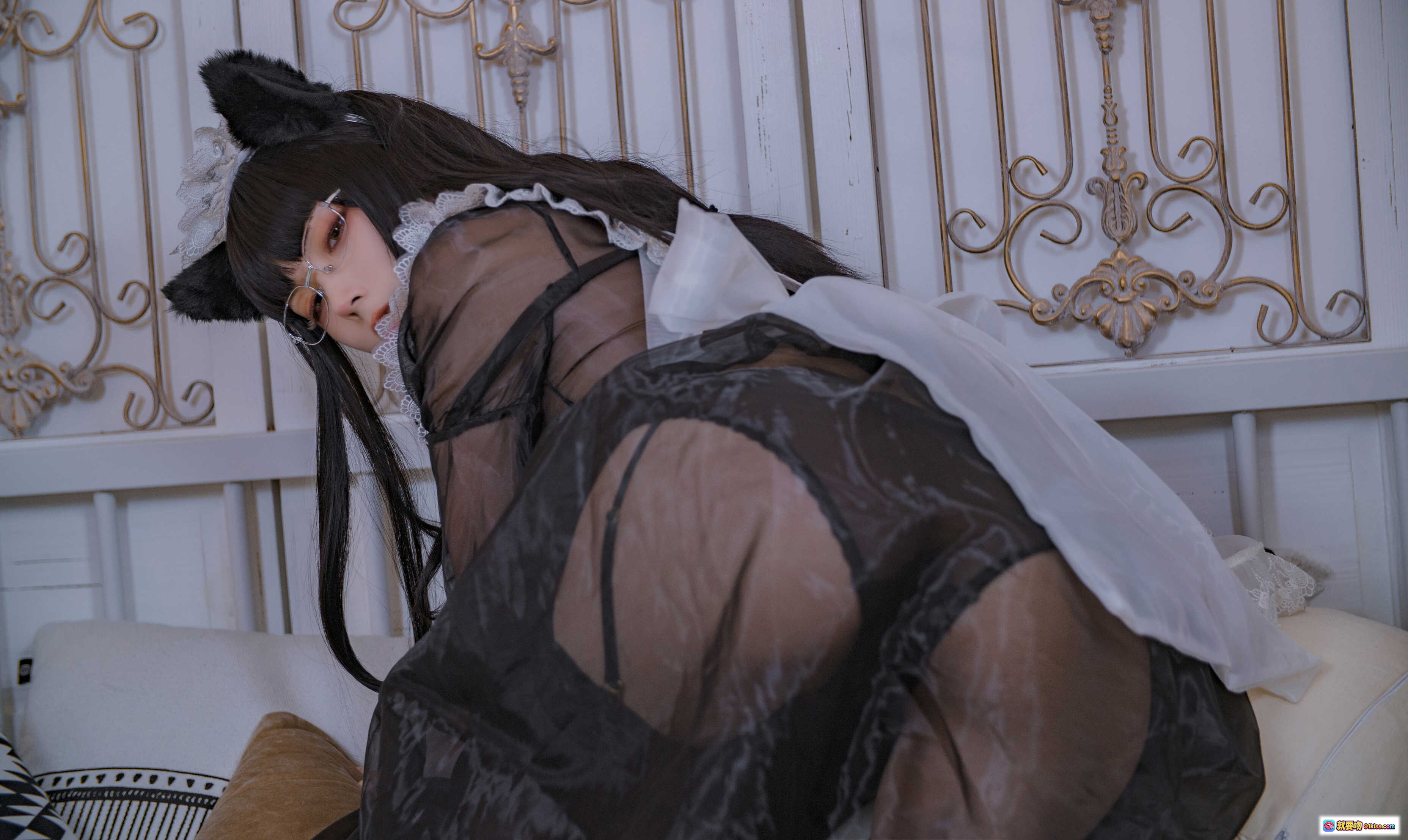 图片[1] - 起司块wii NO.003 黑色透明女仆装 Cosplay 猫耳少女 54P高清写真集 优雅性感私房照 - 就要吻