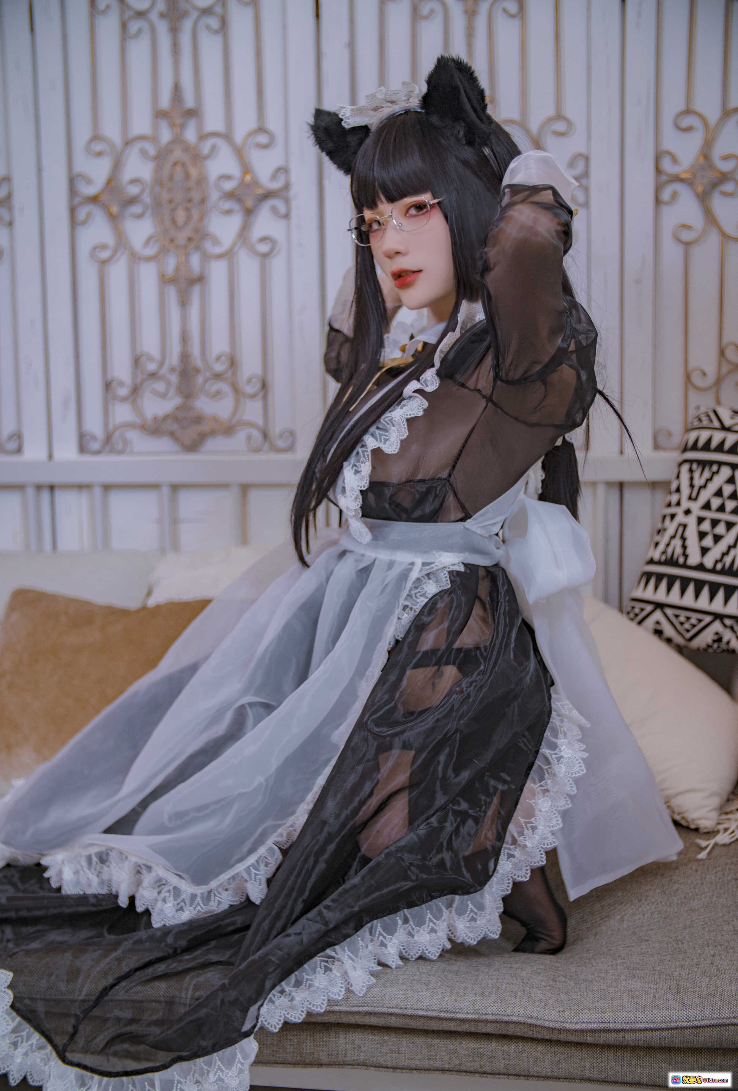 图片[7] - 起司块wii NO.003 黑色透明女仆装 Cosplay 猫耳少女 54P高清写真集 优雅性感私房照 - 就要吻