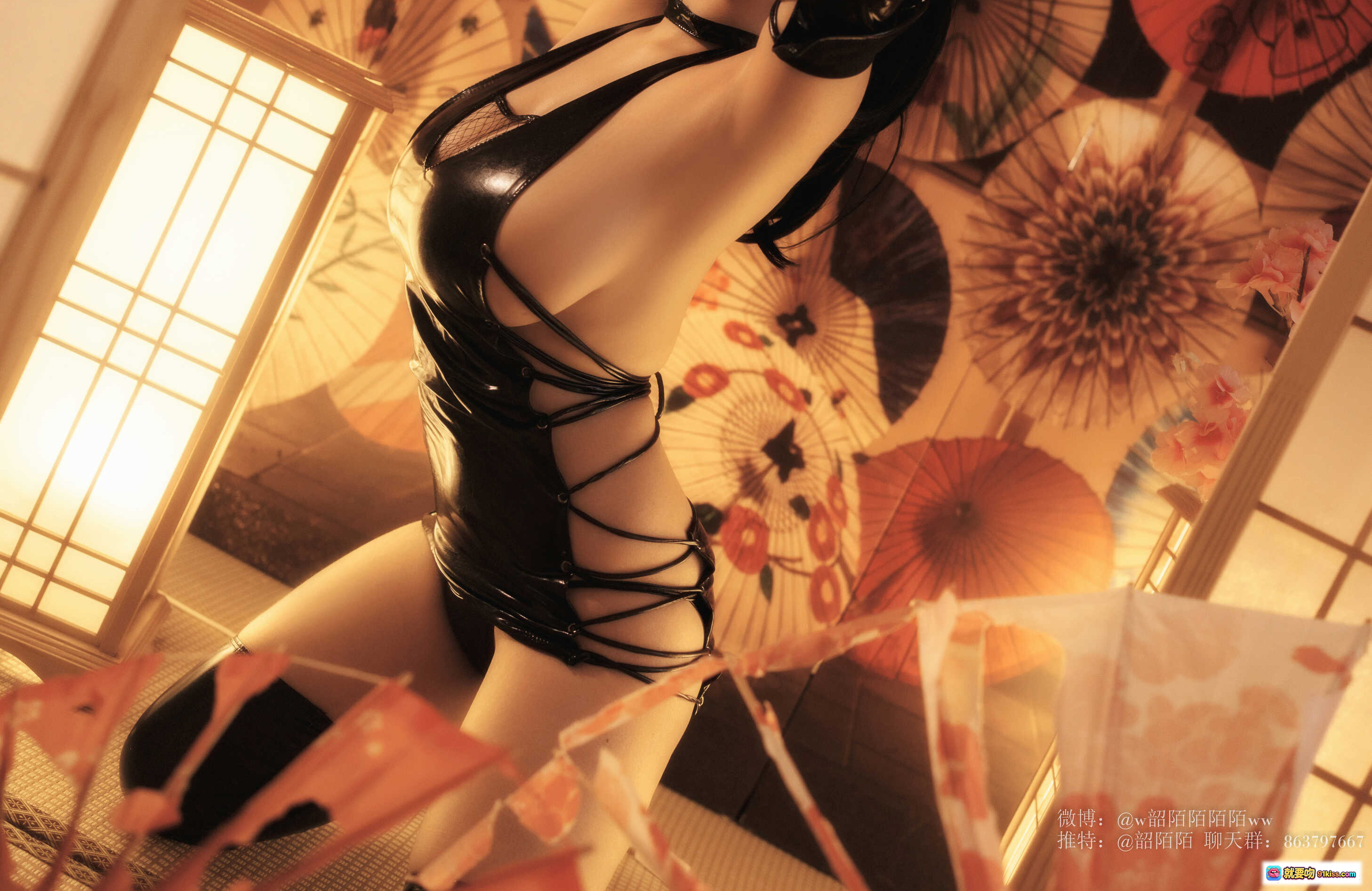 图片[8] - 韶陌陌 NO.014 忍者写真 | 黑色绑带皮衣性感造型 | 日式和风背景 | 30P高清图集 | 热辣身材诱惑视觉 - 就要吻