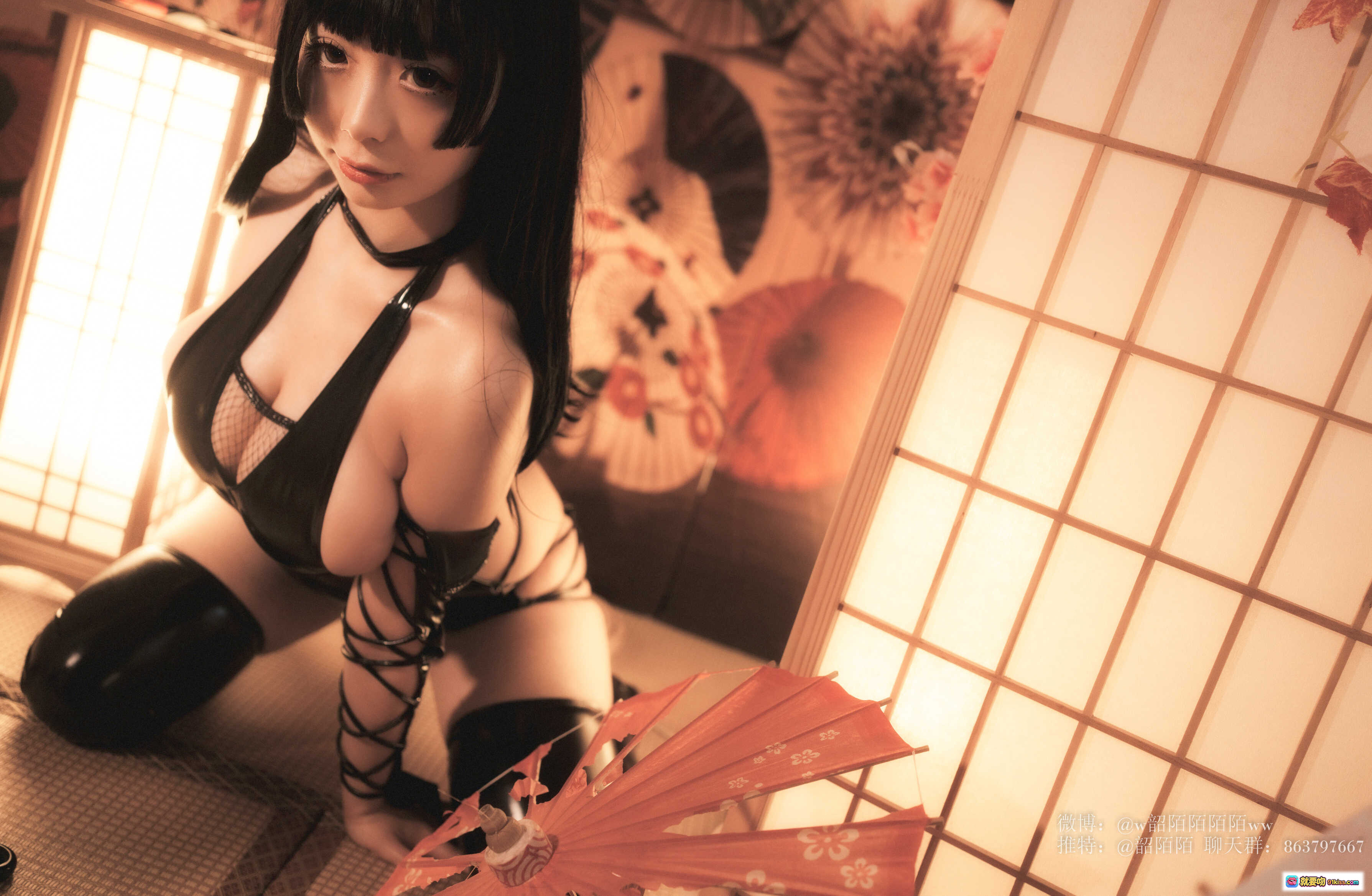图片[9] - 韶陌陌 NO.014 忍者写真 | 黑色绑带皮衣性感造型 | 日式和风背景 | 30P高清图集 | 热辣身材诱惑视觉 - 就要吻
