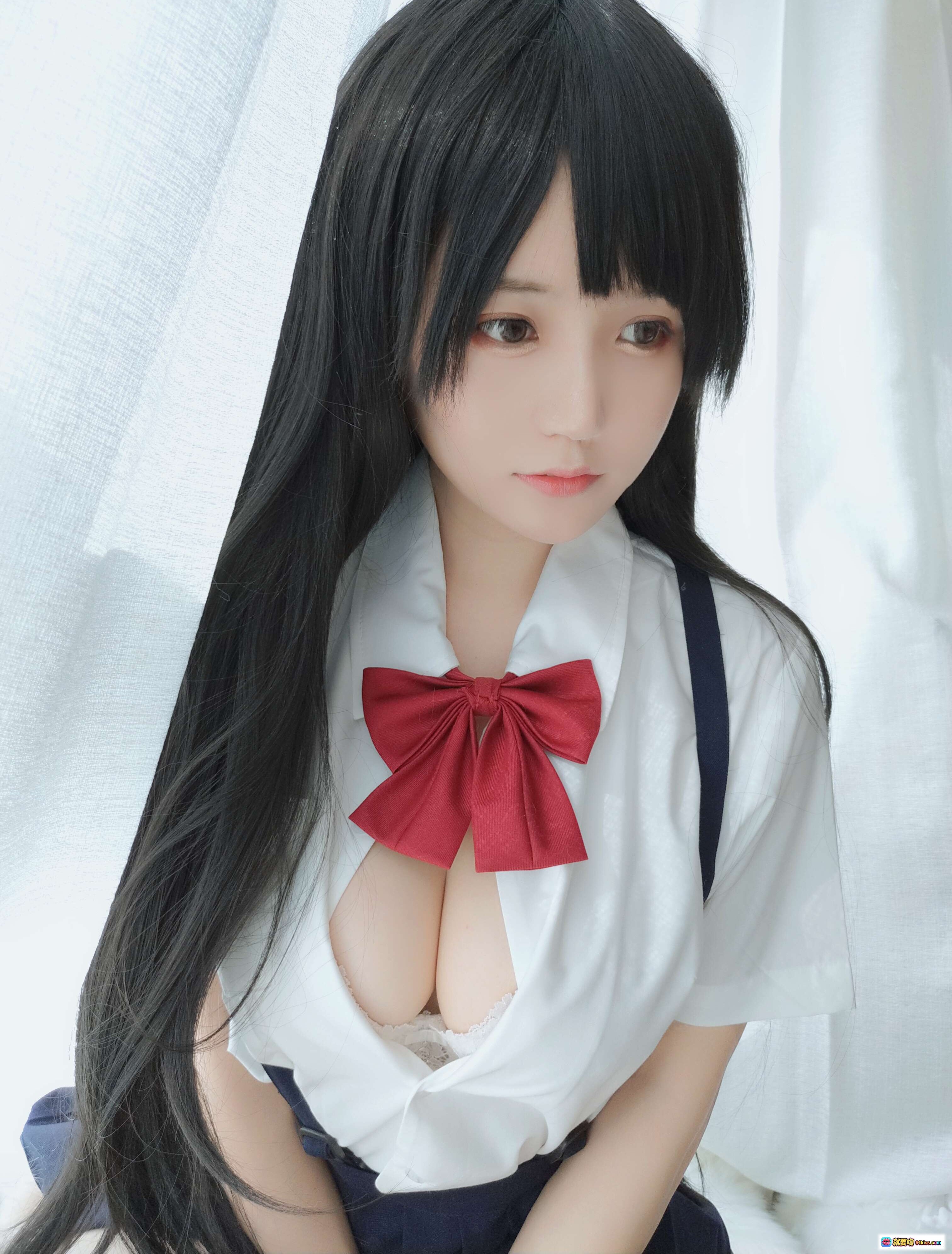 图片[3] - 小仓千代W NO.003 告白常识 35P 66MB 日系校服美少女 黑长直 白衬衫红领结 深蓝百褶裙 甜美写真集 - 就要吻