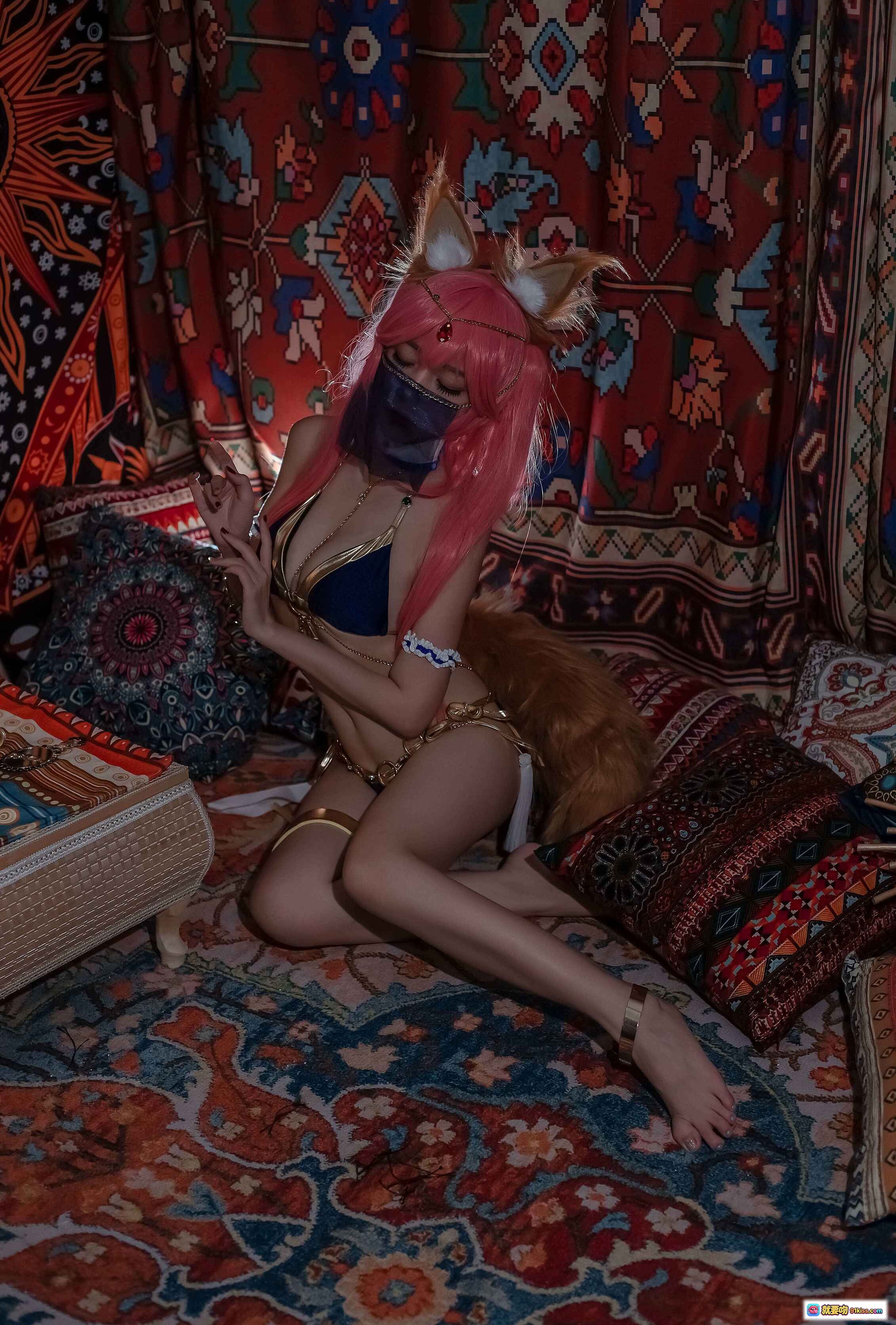 图片[7] - 二佐Nisa NO.088 玉藻前舞娘Cosplay 粉发狐耳蓝面纱异域风写真 22P高清图集 - 就要吻