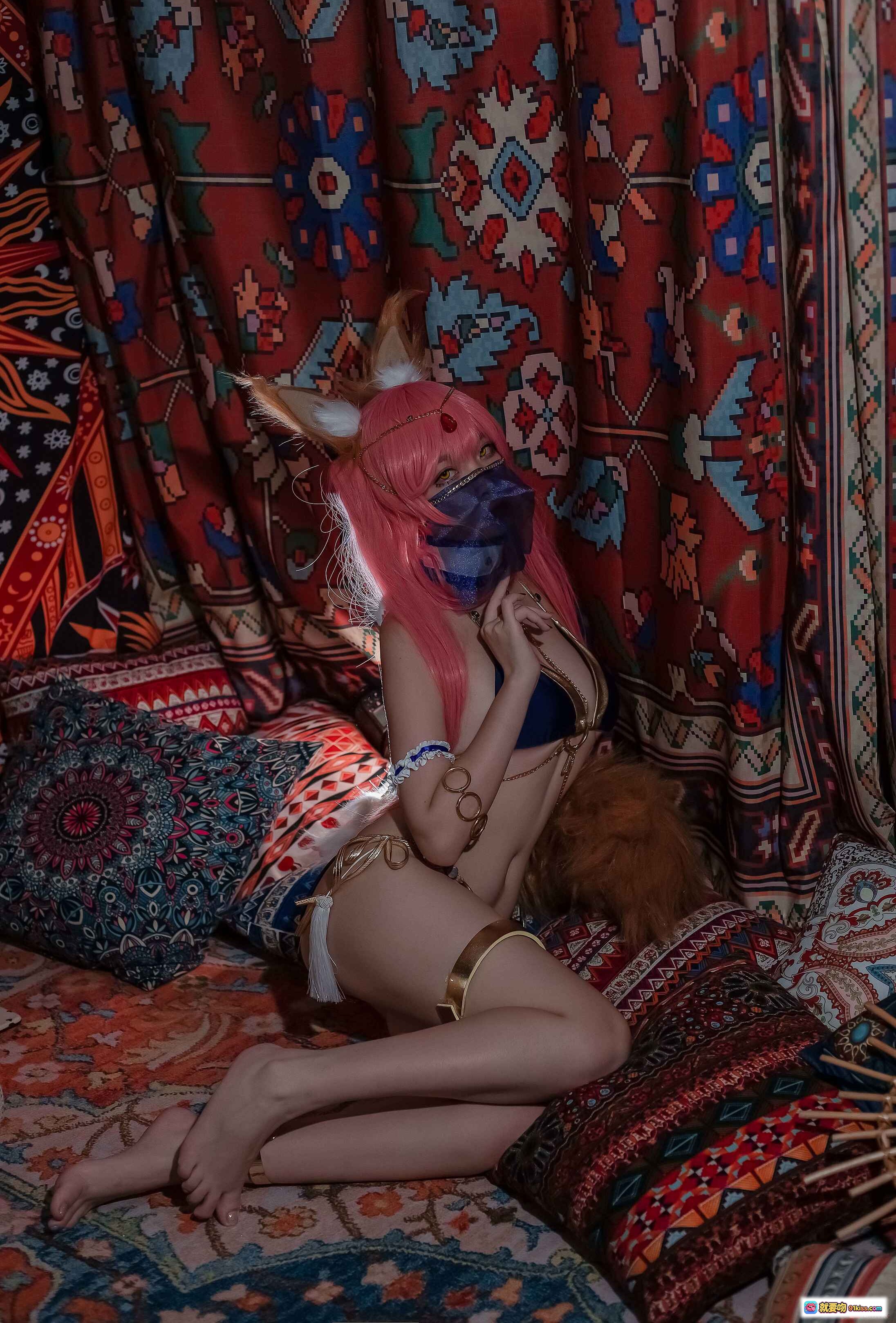 图片[3] - 二佐Nisa NO.088 玉藻前舞娘Cosplay 粉发狐耳蓝面纱异域风写真 22P高清图集 - 就要吻