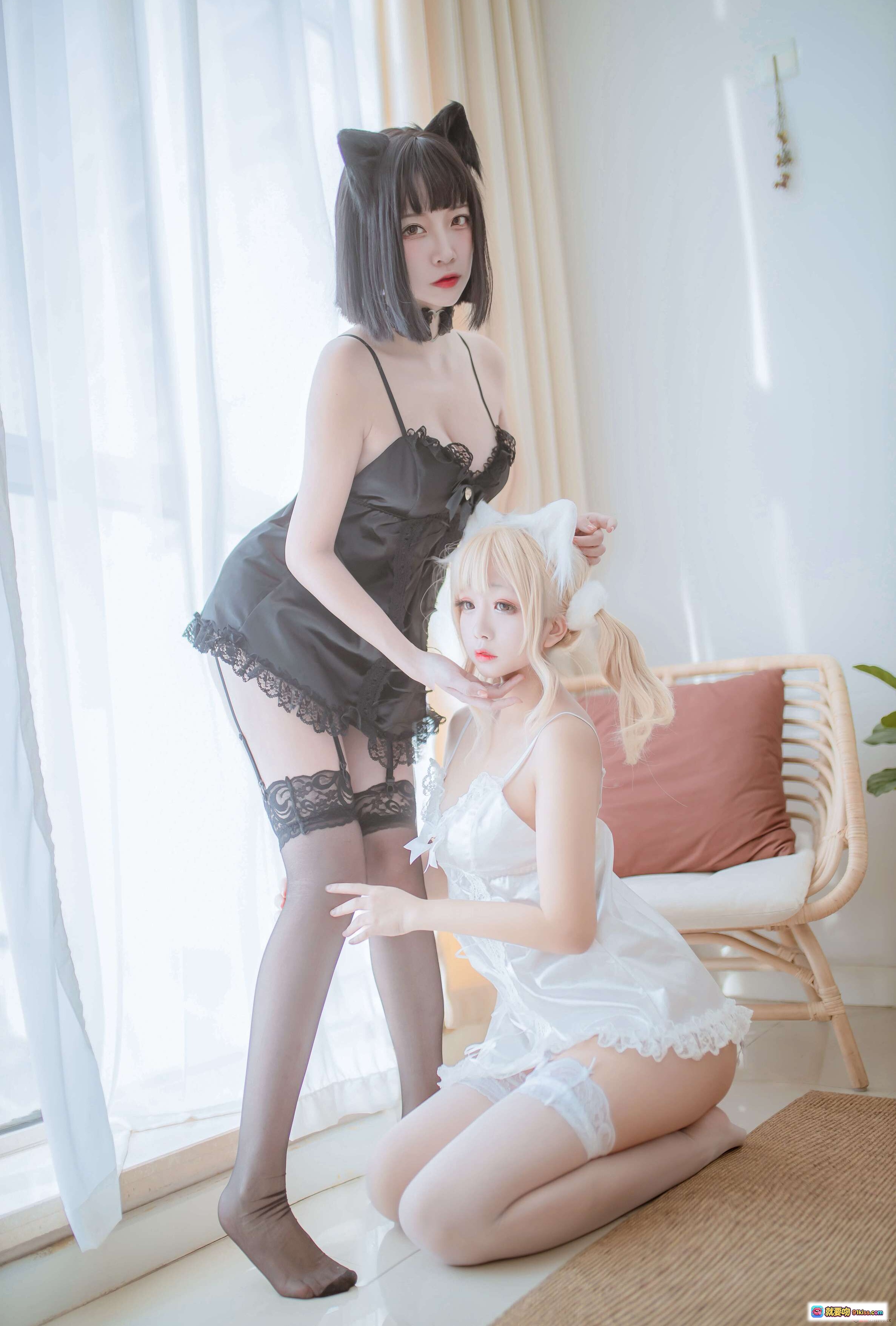 图片[6] - 二佐Nisa NO.072 私房双人猫耳写真 日奈娇x二佐 43P高清美图 黑白蕾丝内衣 黑丝白丝诱惑 柔光室内拍摄 甜美性感风格 - 就要吻