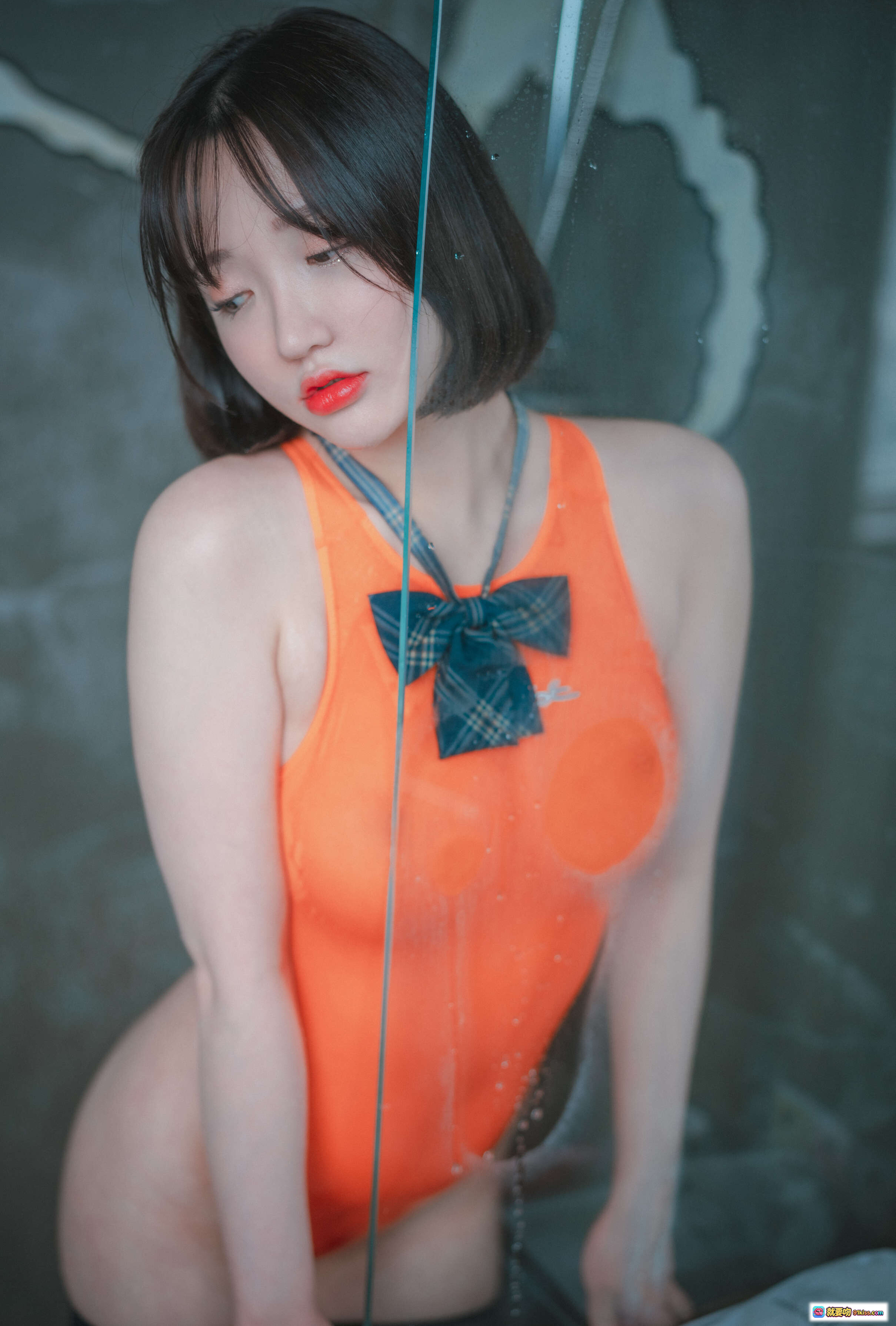 孫樂樂013橙色泳衣濕身寫真｜DJAWA泳裝課程6｜格紋蝴蝶結性感少女風 - 就要吻