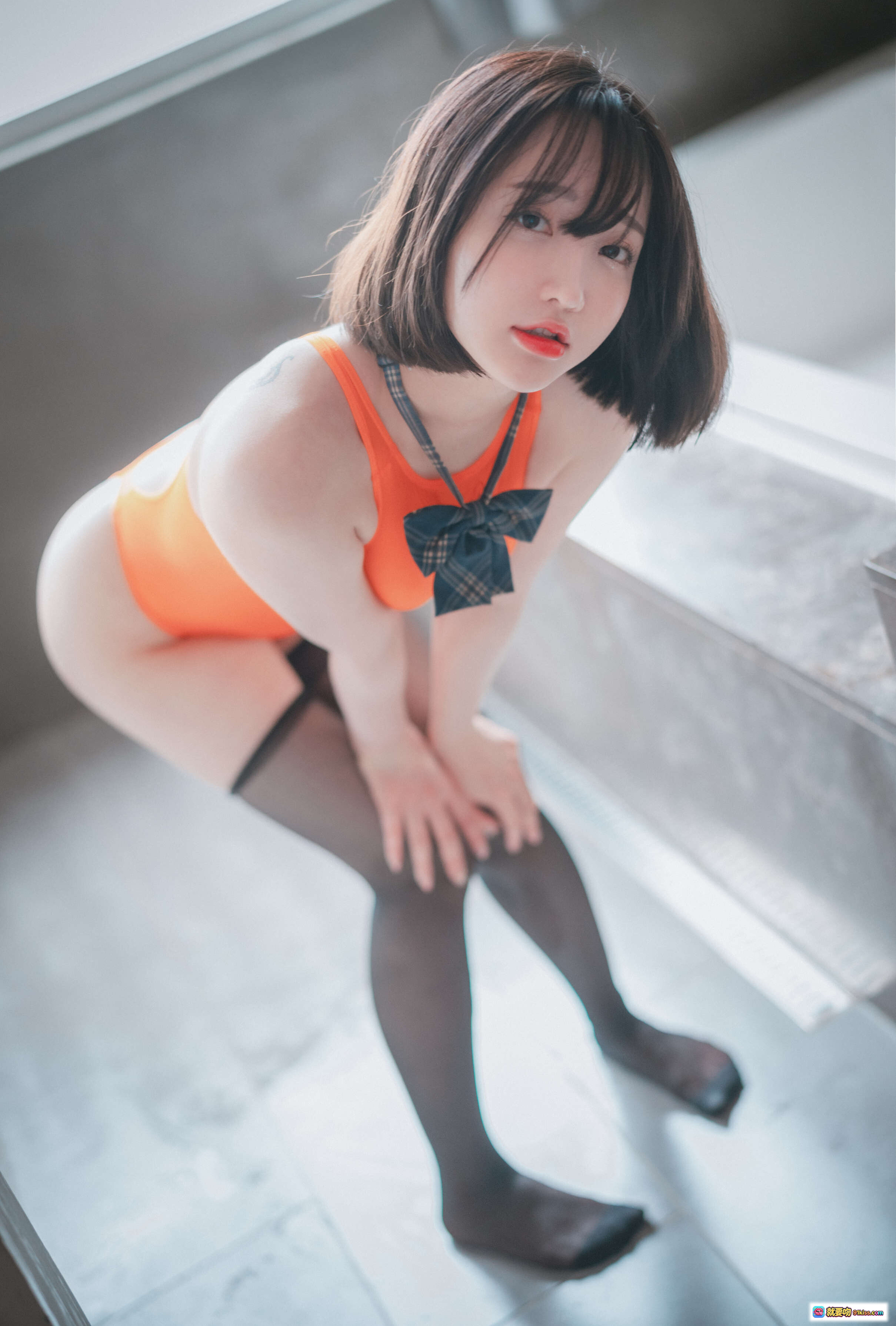 图片[5] - 孫樂樂013橙色泳衣濕身寫真｜DJAWA泳裝課程6｜格紋蝴蝶結性感少女風 - 就要吻