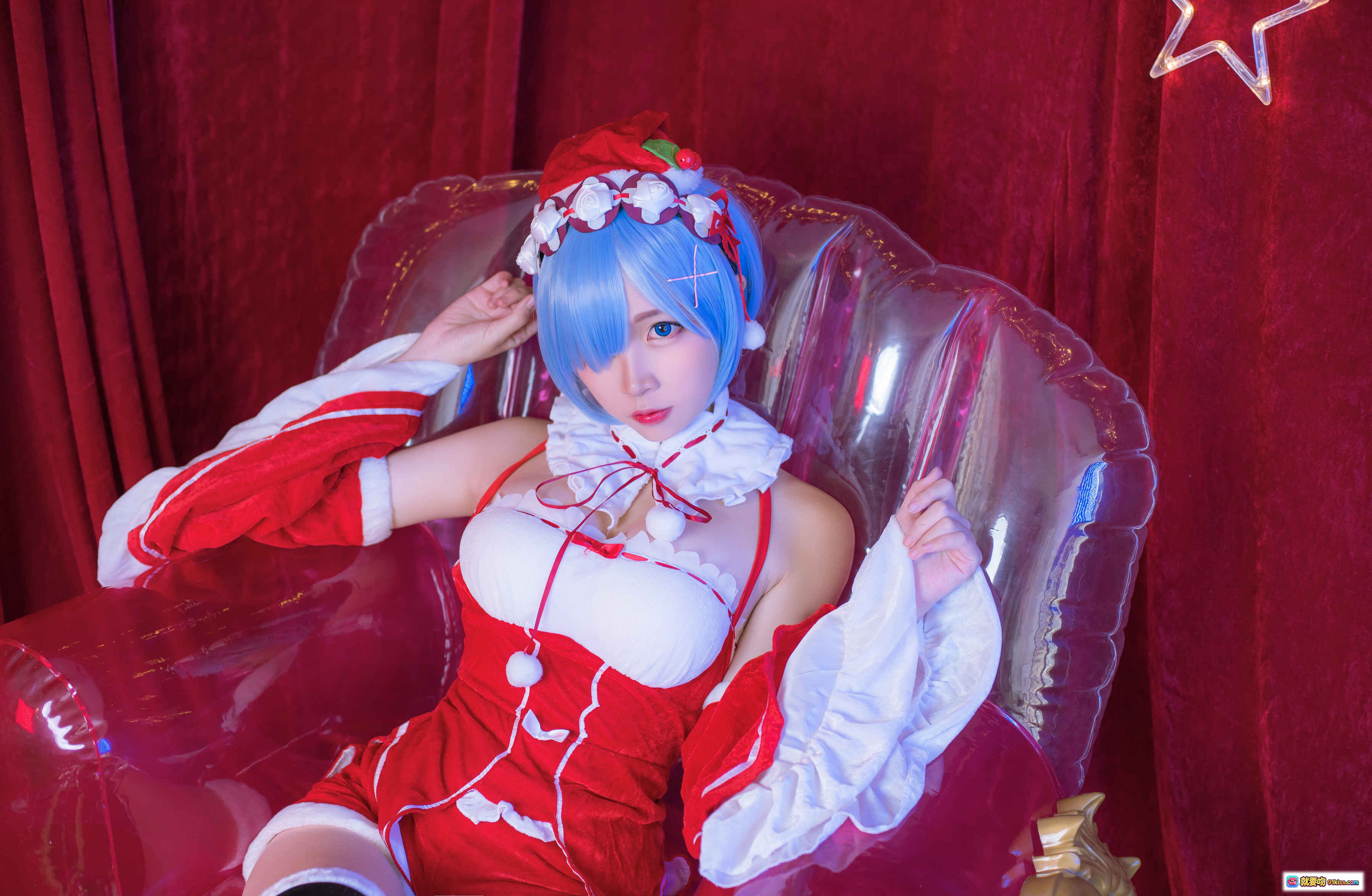 图片[4] - 二佐Nisa NO.035 雷姆圣诞写真 46P 288MB 黑丝过膝袜 红色绒布背景 圣诞女仆装 精美画框装饰 甜美性感风格 - 就要吻