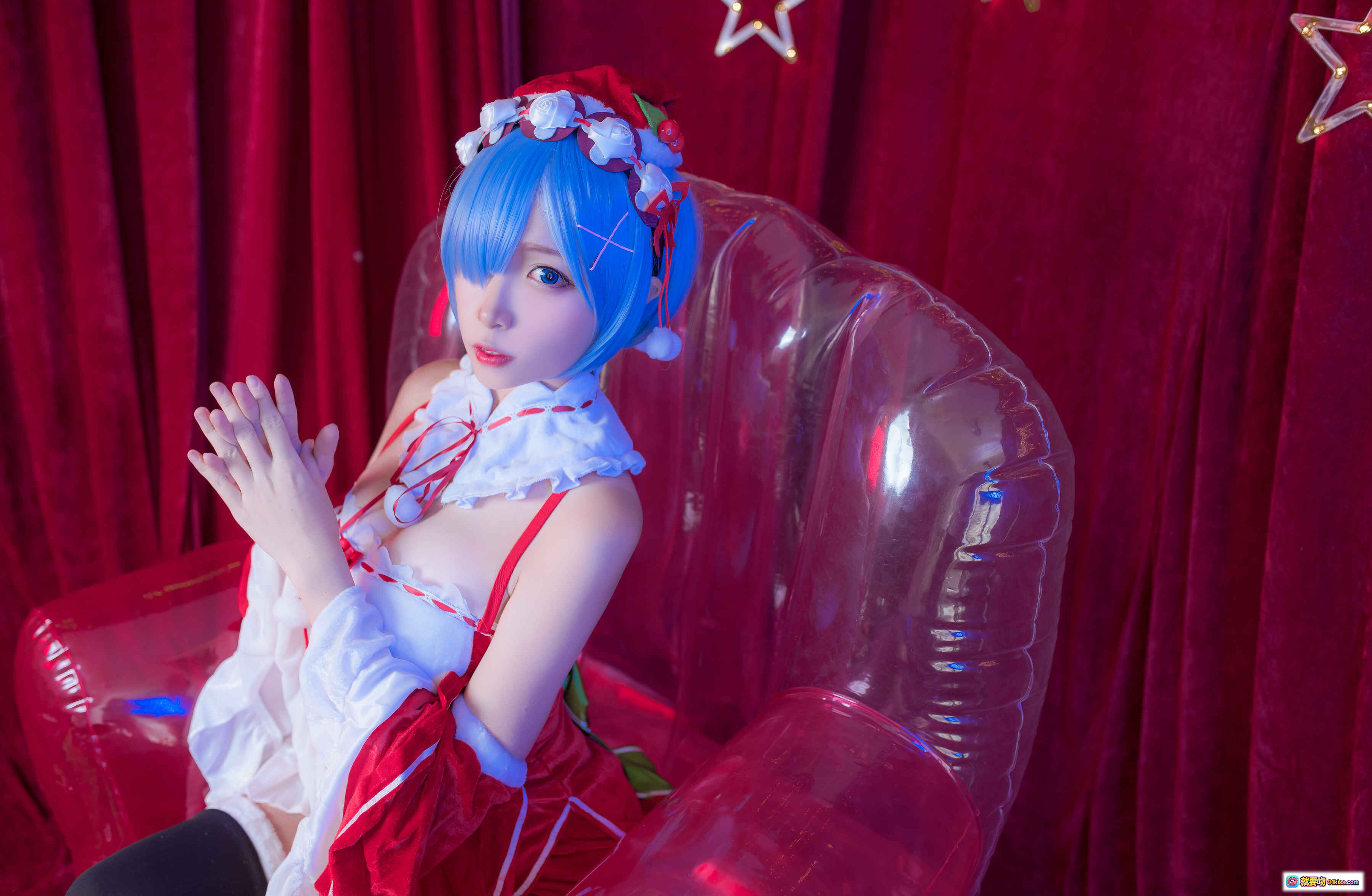 图片[9] - 二佐Nisa NO.035 雷姆圣诞写真 46P 288MB 黑丝过膝袜 红色绒布背景 圣诞女仆装 精美画框装饰 甜美性感风格 - 就要吻