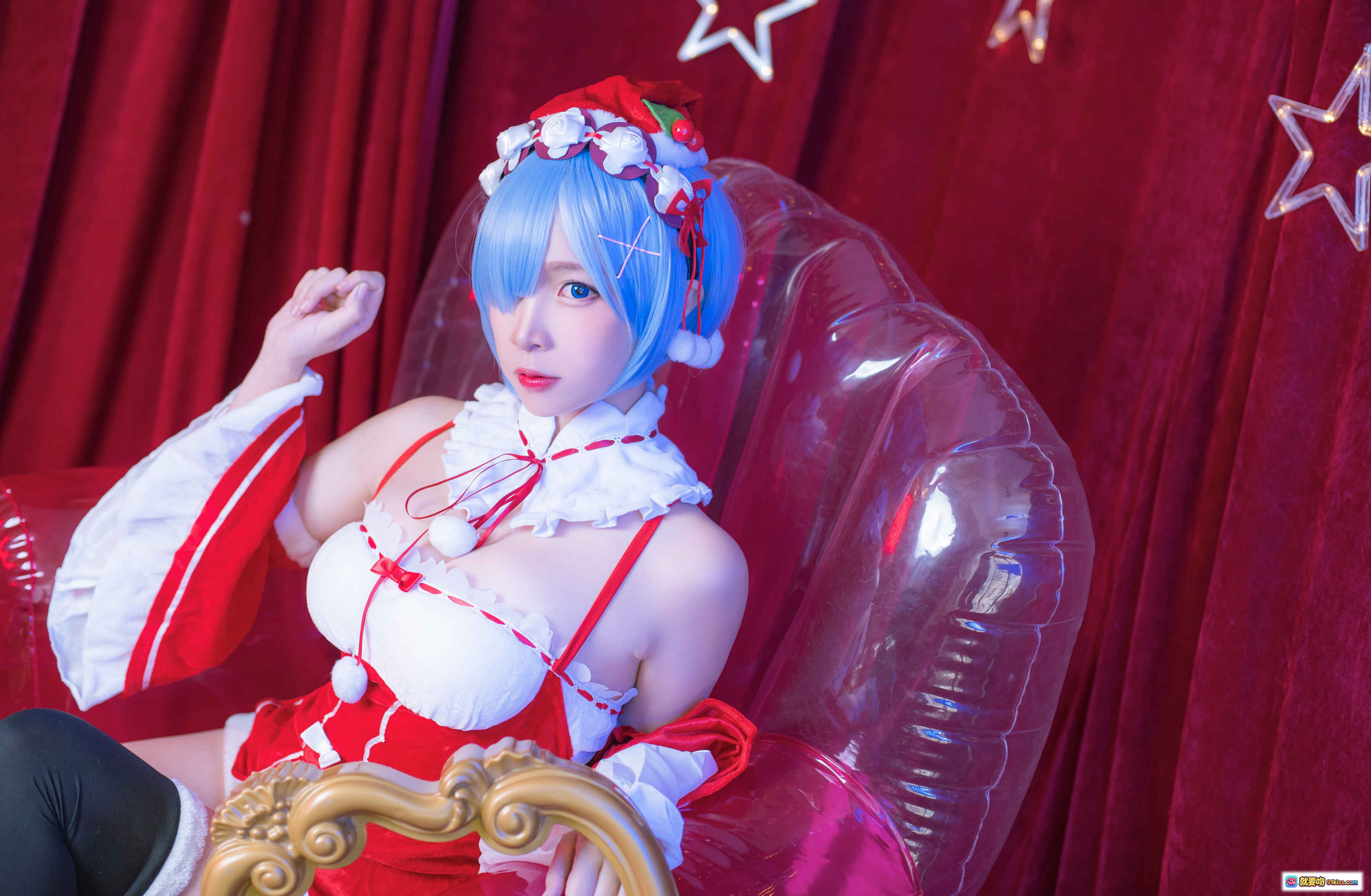 图片[10] - 二佐Nisa NO.035 雷姆圣诞写真 46P 288MB 黑丝过膝袜 红色绒布背景 圣诞女仆装 精美画框装饰 甜美性感风格 - 就要吻