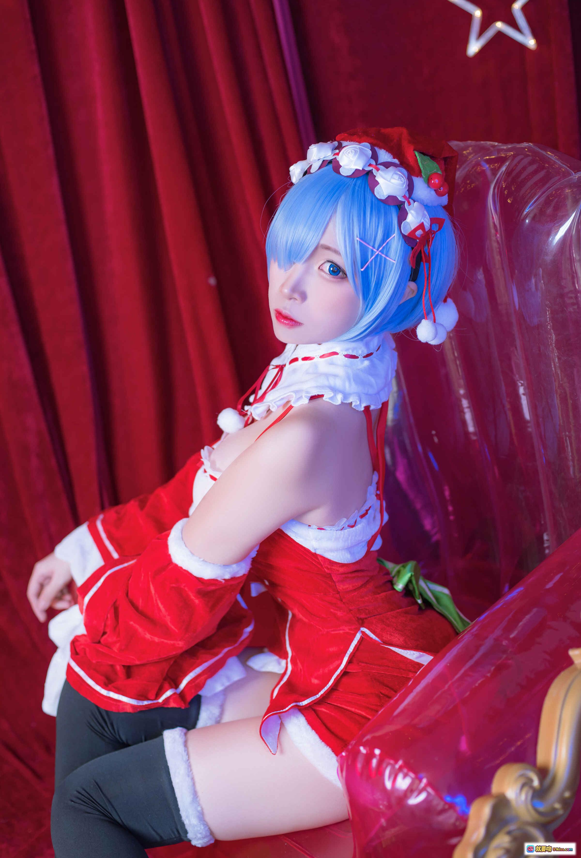 图片[3] - 二佐Nisa NO.035 雷姆圣诞写真 46P 288MB 黑丝过膝袜 红色绒布背景 圣诞女仆装 精美画框装饰 甜美性感风格 - 就要吻