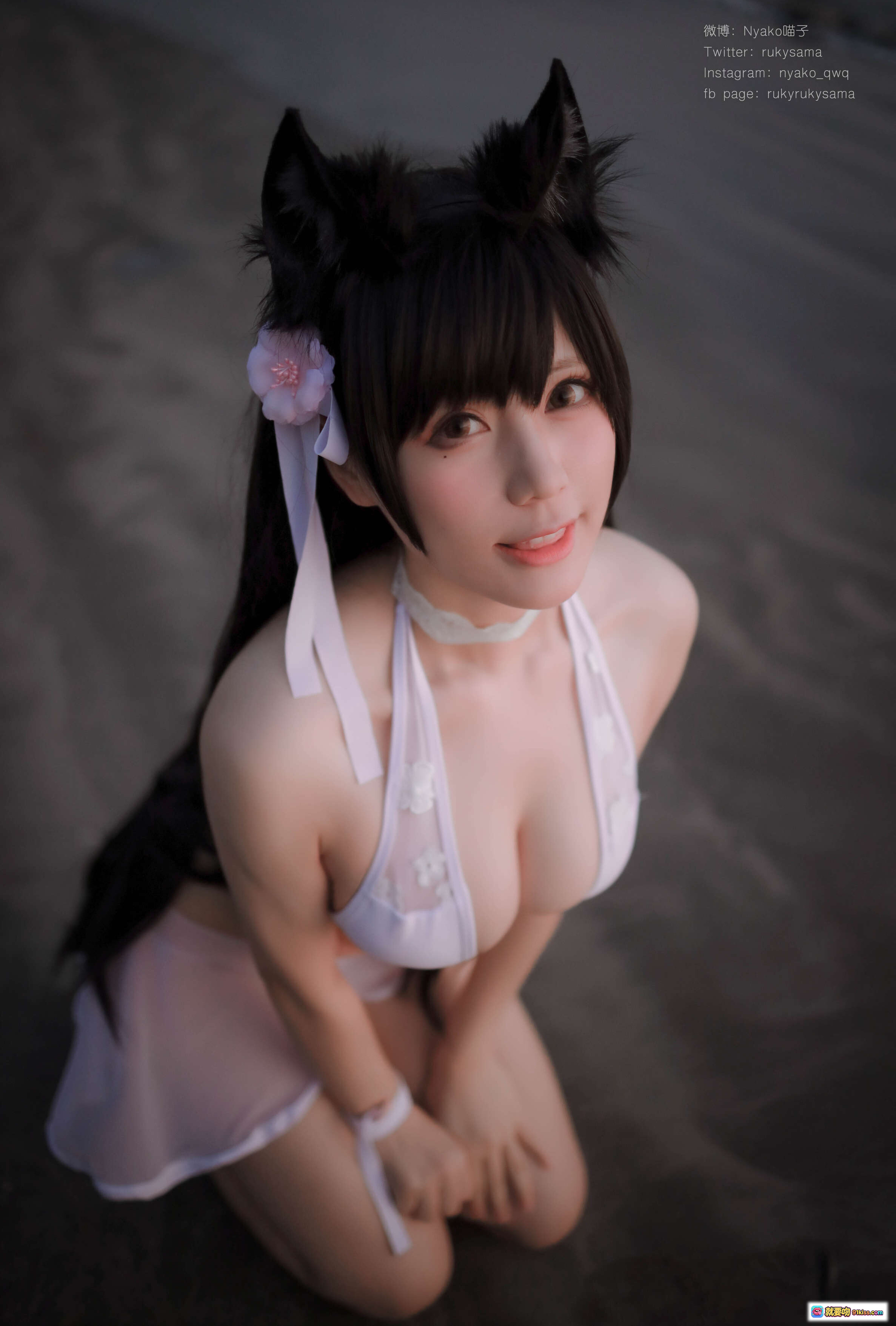 图片[2] - 疯猫ss NO.014 爱宕泳装海边写真 25P高清美图 白色比基尼长发猫耳少女夕阳沙滩风情 - 就要吻