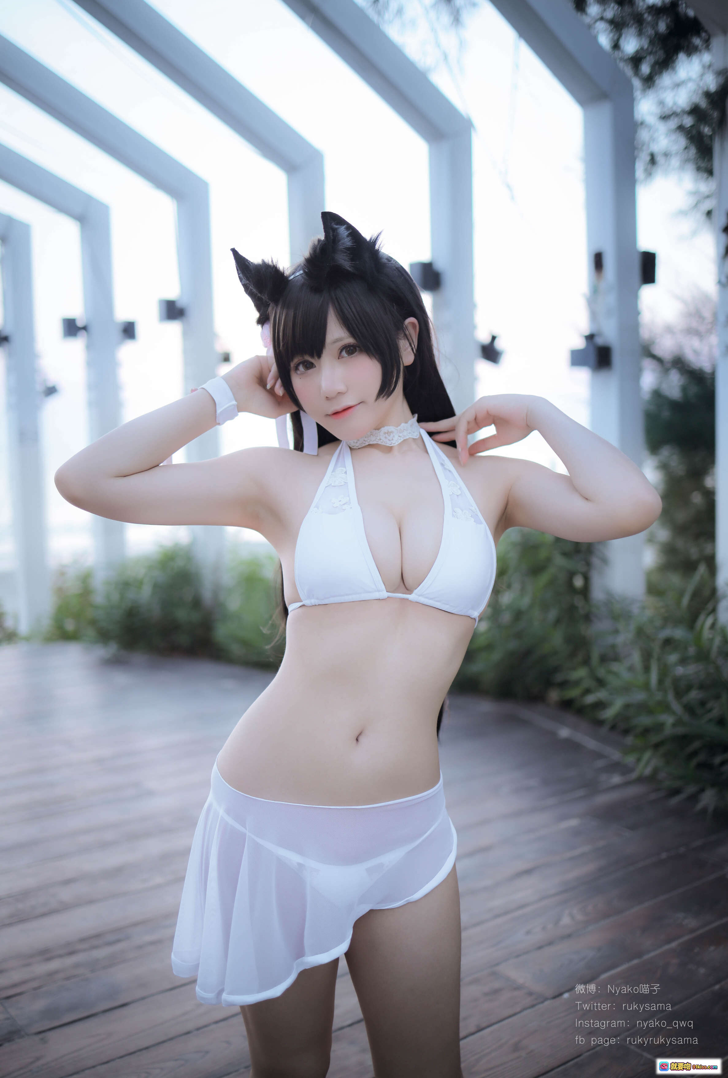 图片[4] - 疯猫ss NO.014 爱宕泳装海边写真 25P高清美图 白色比基尼长发猫耳少女夕阳沙滩风情 - 就要吻