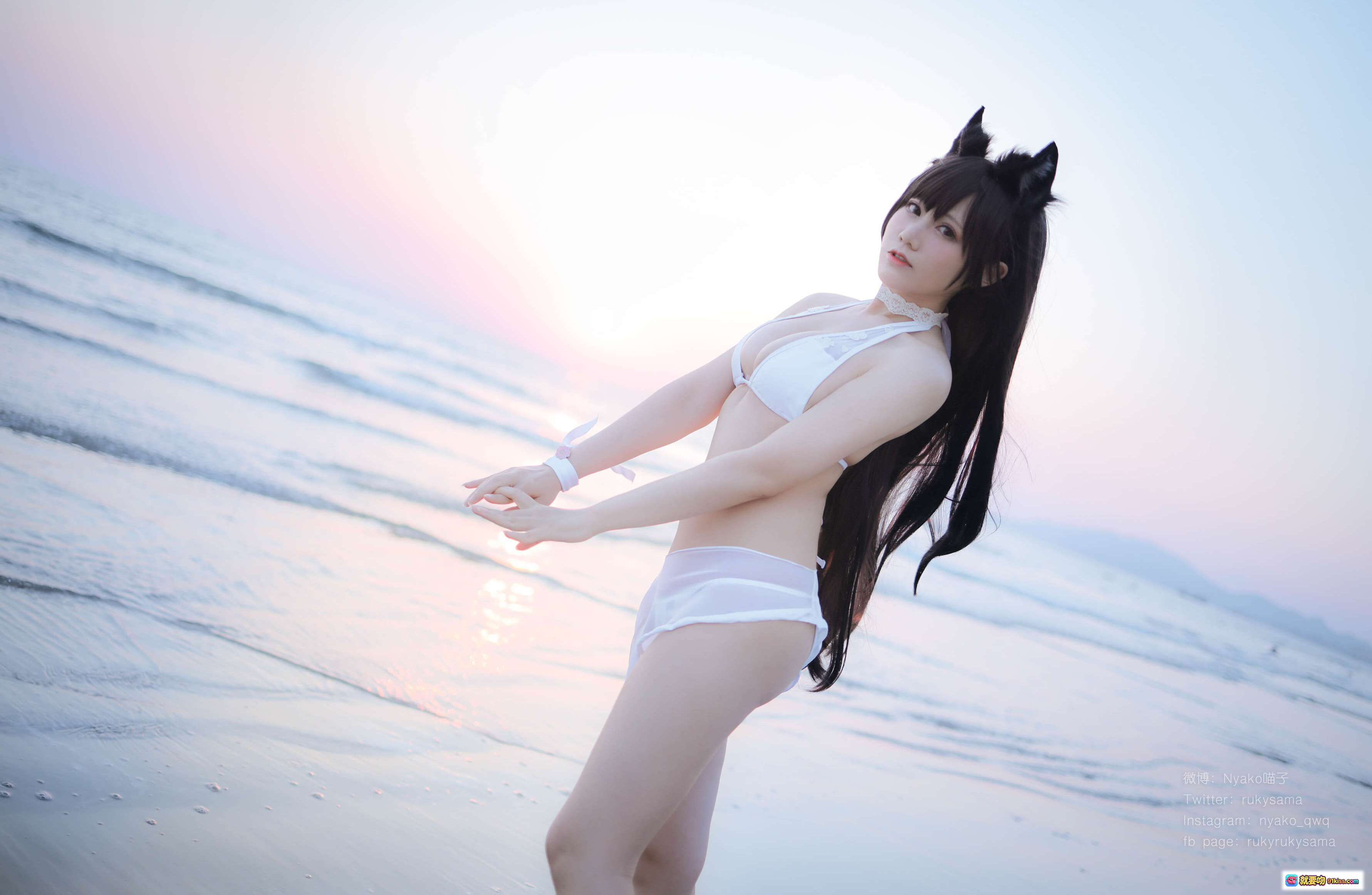 图片[7] - 疯猫ss NO.014 爱宕泳装海边写真 25P高清美图 白色比基尼长发猫耳少女夕阳沙滩风情 - 就要吻