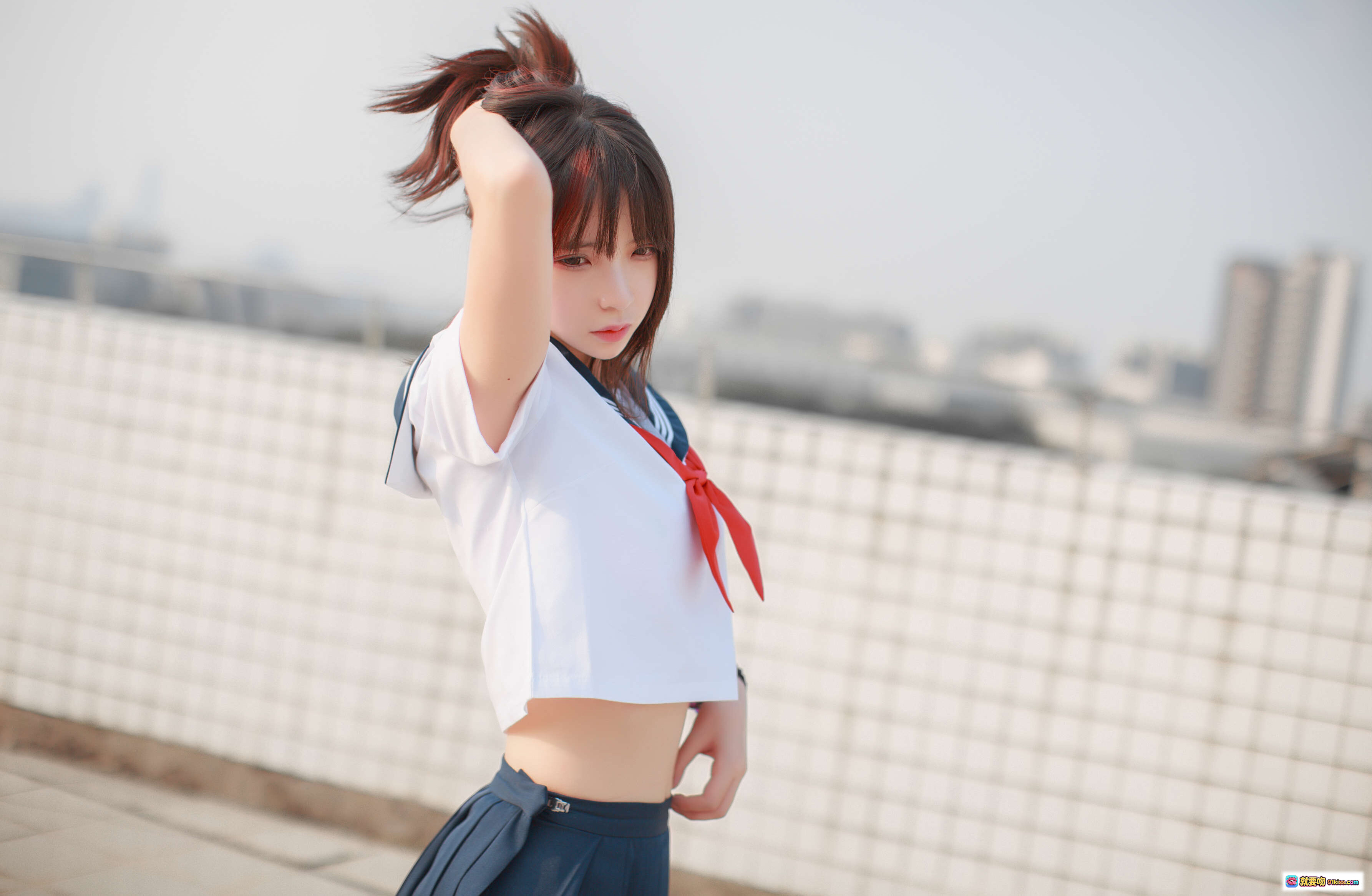 图片[9] - 疯猫ss NO.047 同桌水手服少女美腿特写 41P高清写真集 蓝色百褶裙白衬衫红领结校园风 - 就要吻