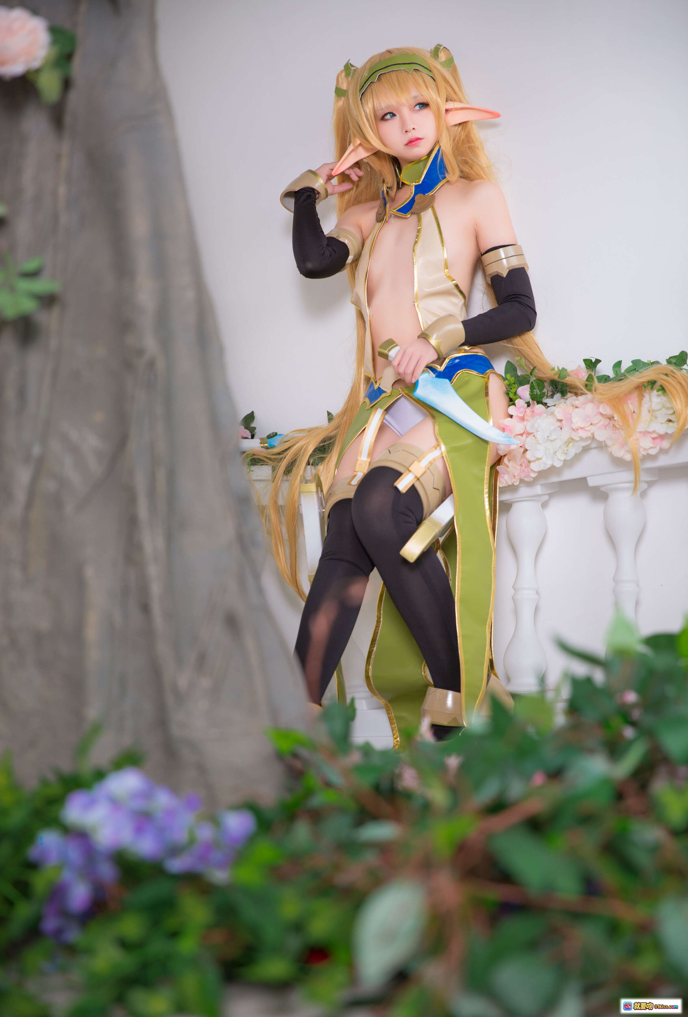 图片[5] - G44不会受伤NO.025精灵村cosplay写真-金发精灵耳少女白笼中躺卧黑丝高跟美腿诱惑 - 就要吻