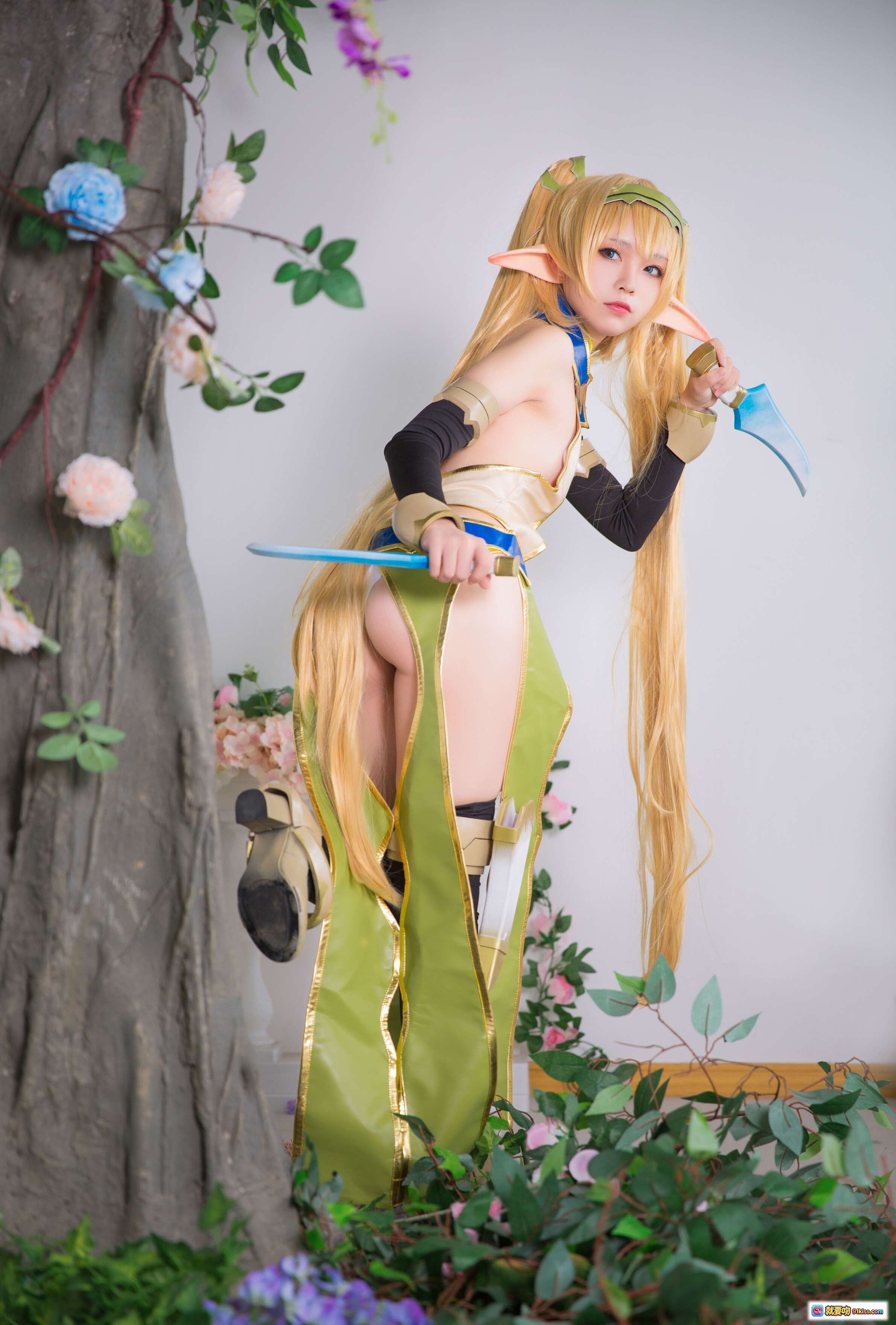 图片[9] - G44不会受伤NO.025精灵村cosplay写真-金发精灵耳少女白笼中躺卧黑丝高跟美腿诱惑 - 就要吻