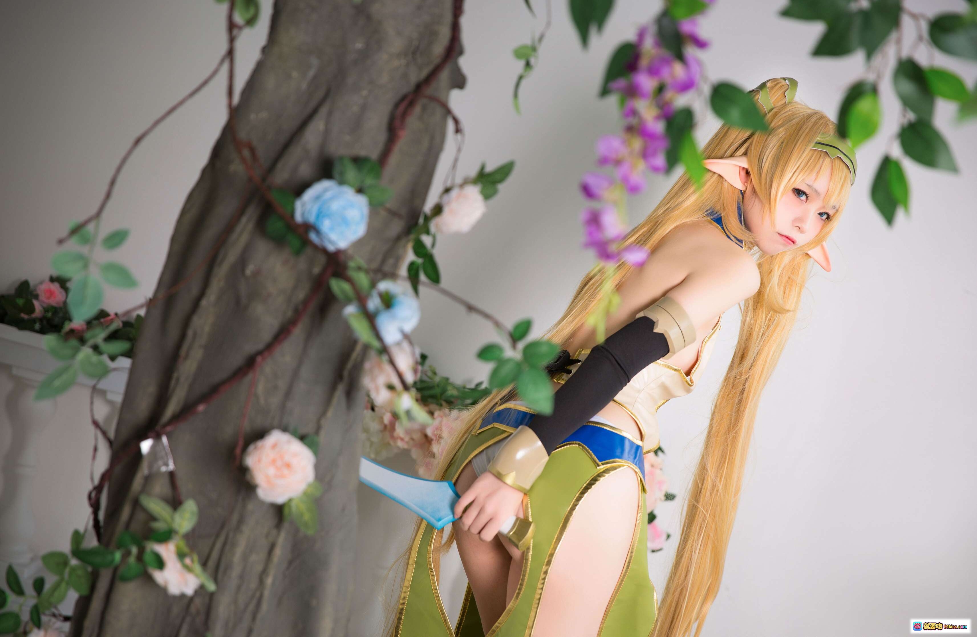 图片[3] - G44不会受伤NO.025精灵村cosplay写真-金发精灵耳少女白笼中躺卧黑丝高跟美腿诱惑 - 就要吻