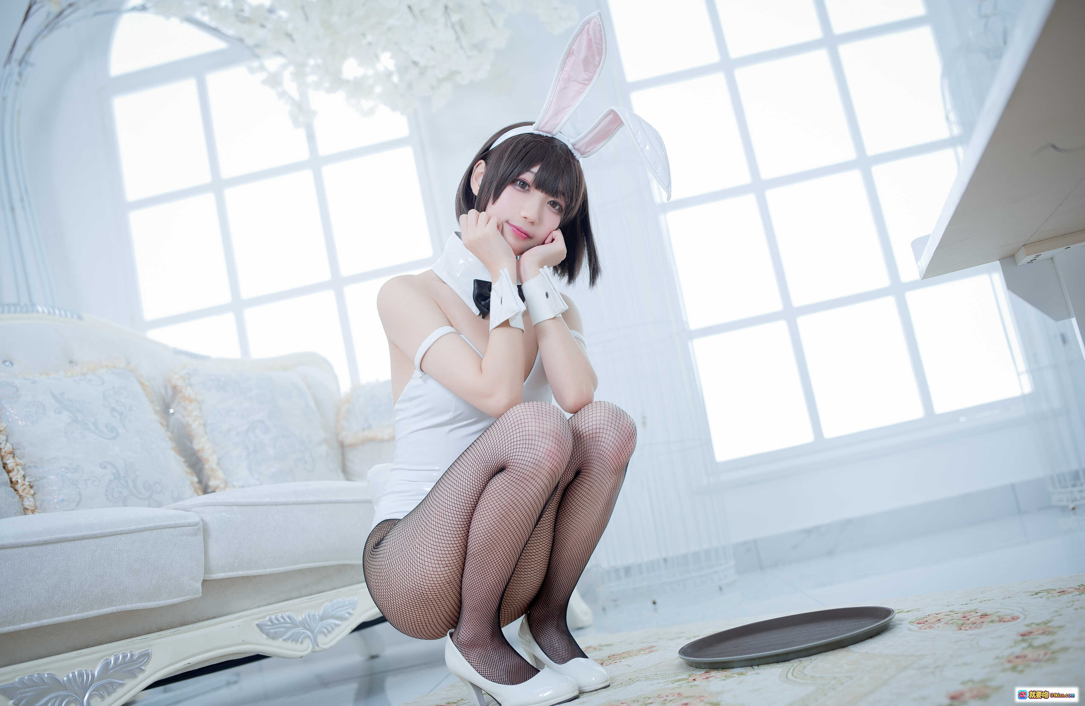 图片[3] - 周叽可爱兔兔NO.023加藤惠兔女郎写真 32P高清美图 白色兔耳制服+渔网袜性感萌系COSPLAY - 就要吻