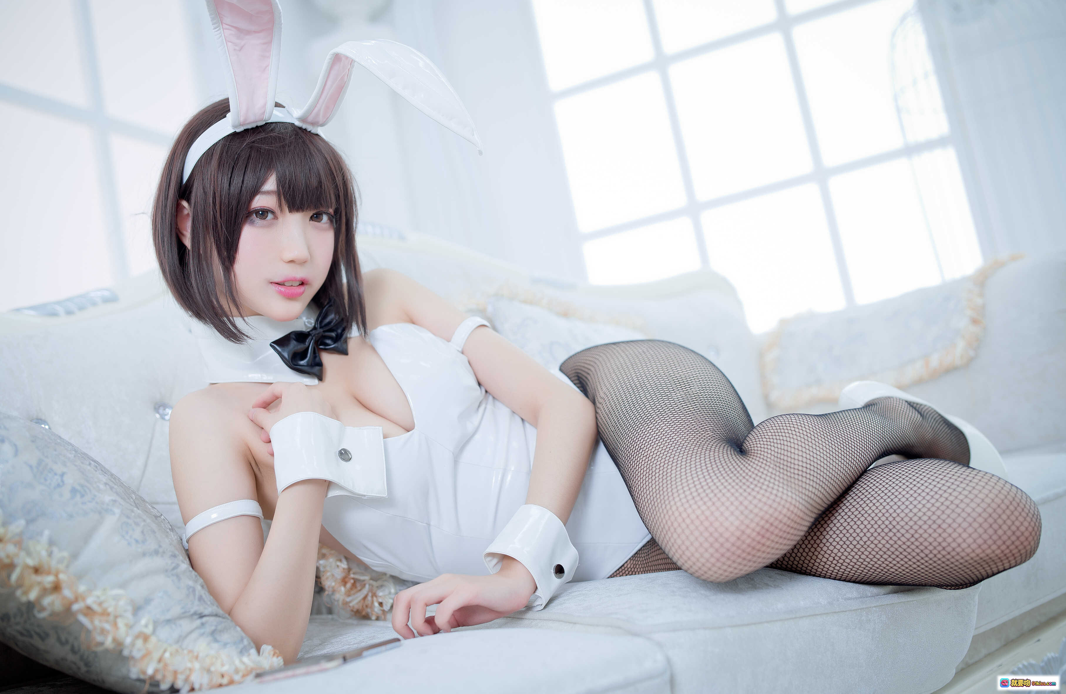 图片[9] - 周叽可爱兔兔NO.023加藤惠兔女郎写真 32P高清美图 白色兔耳制服+渔网袜性感萌系COSPLAY - 就要吻